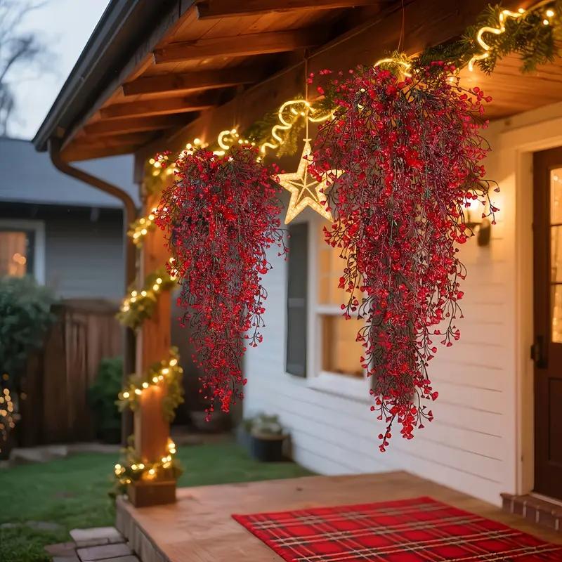 4-Pack - Red Poinsettia Christmas Vine Artificial Vines - Realistic Plastic Christmas Decorations, No Required, Easy to Hang, Suitable for Home and Holiday Decorations, Winter Seasonal Decoration, Elegant Decoration, Durable Decoration, Decorative Flowers