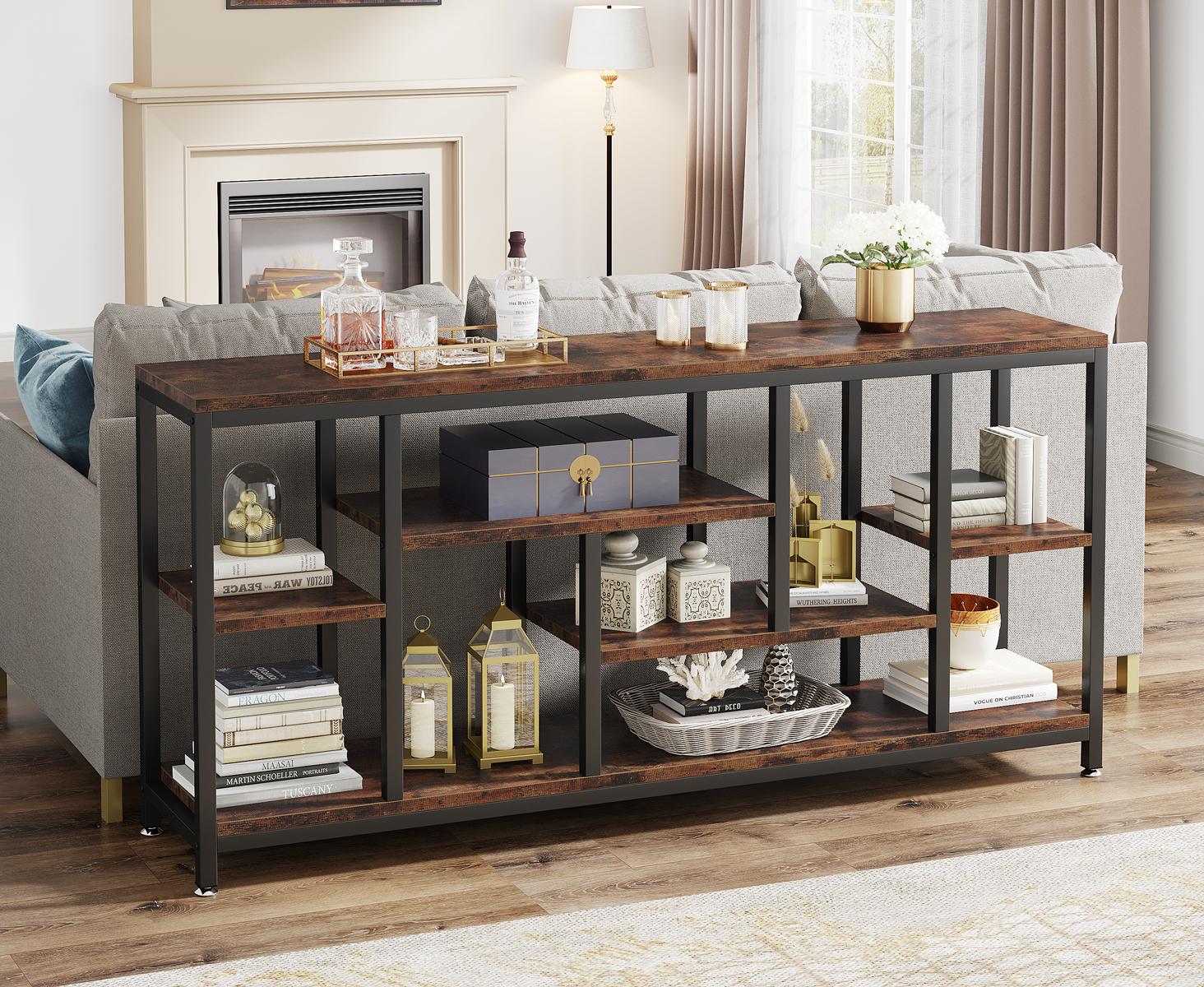 LITTLE TREE Console Sofa Table, 70.9 inch Extra Long Table Behind Couch with Storage Shelves, 3-Tier Industrial Narrow Entryway Hallway Accent Table for Living Room