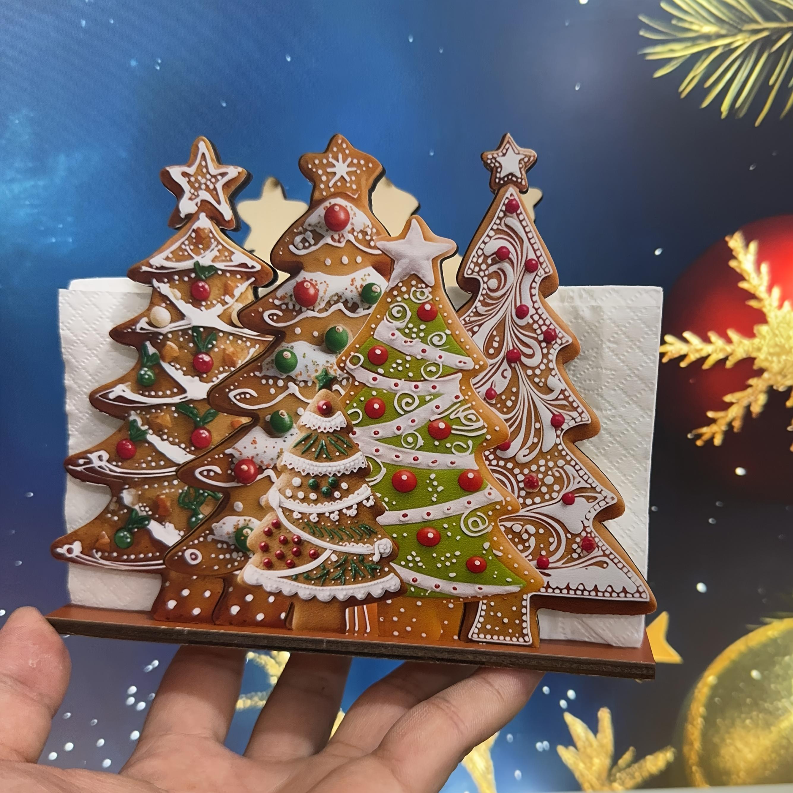 2D Flat Wooden Christmas Decor Plaque Party Wreath Ornament Perfect Holiday Gift Home Decor Classic Christmas Tree Napkin Holder Cute Wooden Cocktail Tissue Dispenser Modern Farmhouse Tissue Storage Tabletop Decoration Festive Tableware