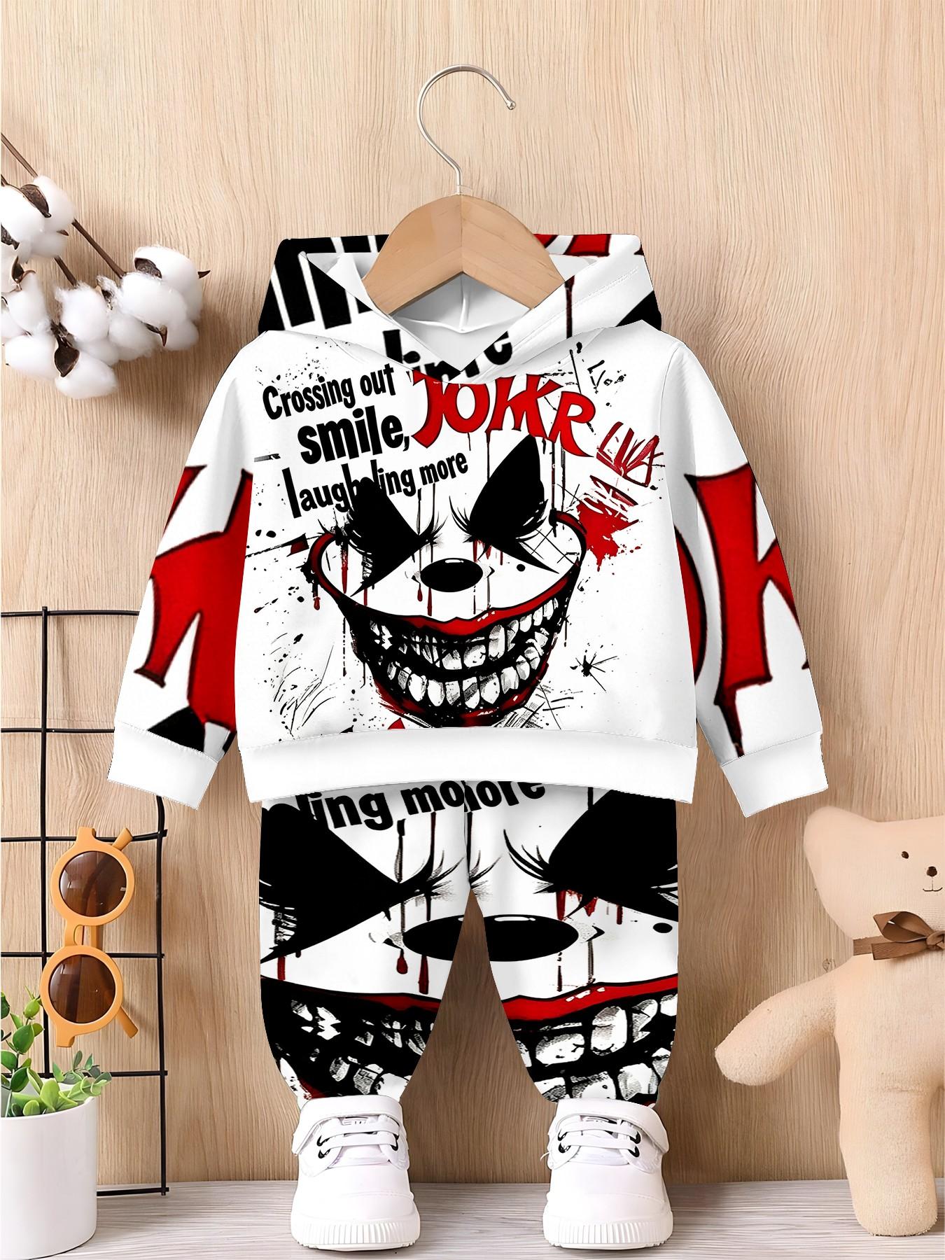 Boys' Unique Graffiti Full Print Hoodie and Long Pants Set, Casual Fall & Winter, Loose-Fitting, Natural Waist, All over Print