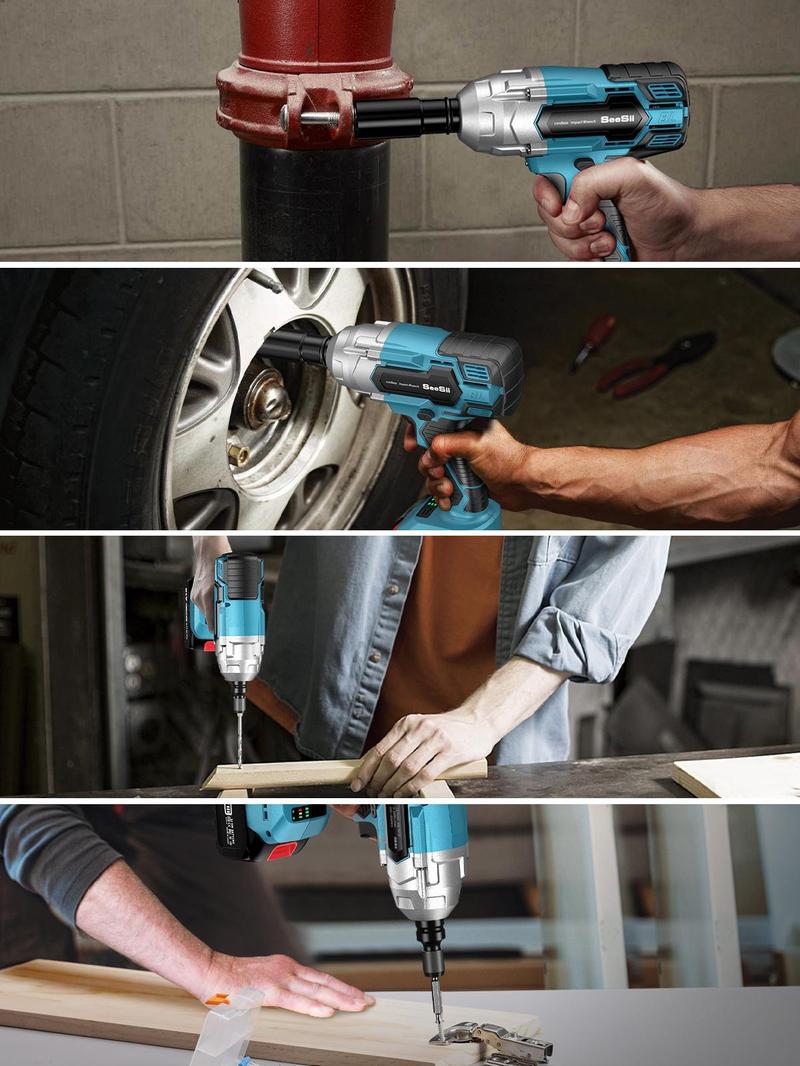 Seesii 3 in 1 Cordless Impact Wrench 1/2'',3300RPM,Brushless Impact Driver w/ 2x 4.0Ah Batteries,6 Sockets,Drills,6 Screws,Power Tool Heavy Duty, Black Friday Deals