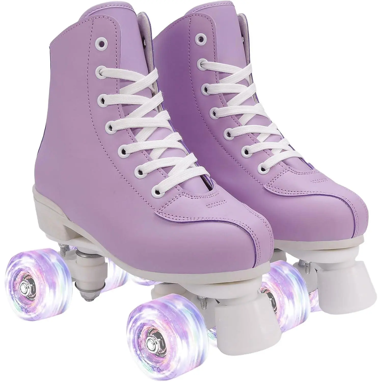 Women's High-top Roller Skates - PU Leather Indoor/Outdoor Four-Wheel Skates| Light-Up Wheels, Adjustable Fit, Ideal for Beginners & Casual Skating, Stylish Lavender Design for Girls & Teens