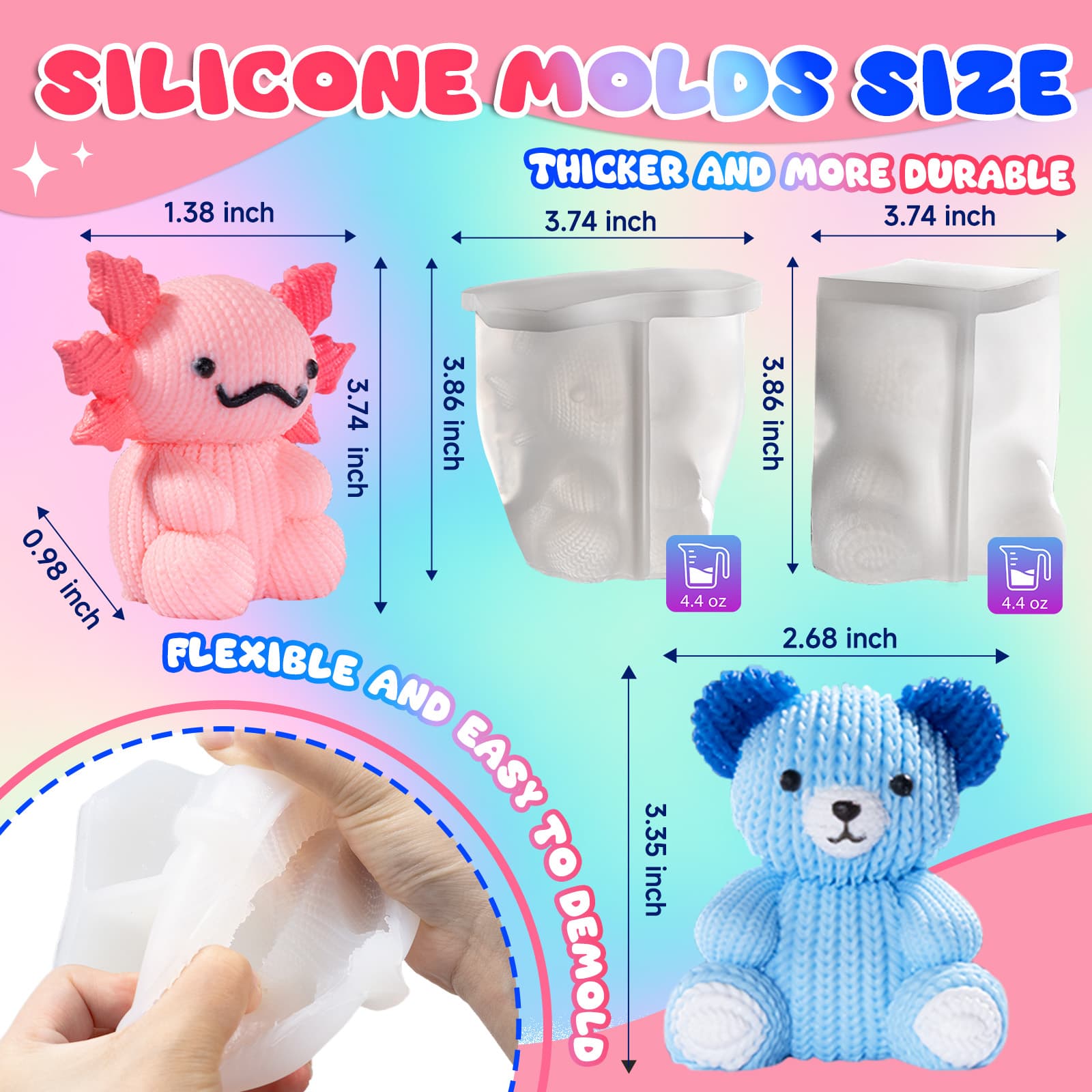 Bear and Axolotl Molds for Taba Squishy, Cute Crochet-Texture Animal Silicone Molds, Thick and Flexible Mould for Creating Unique Squishies, Ideal Gifts for Your Family - LET'S RESIN