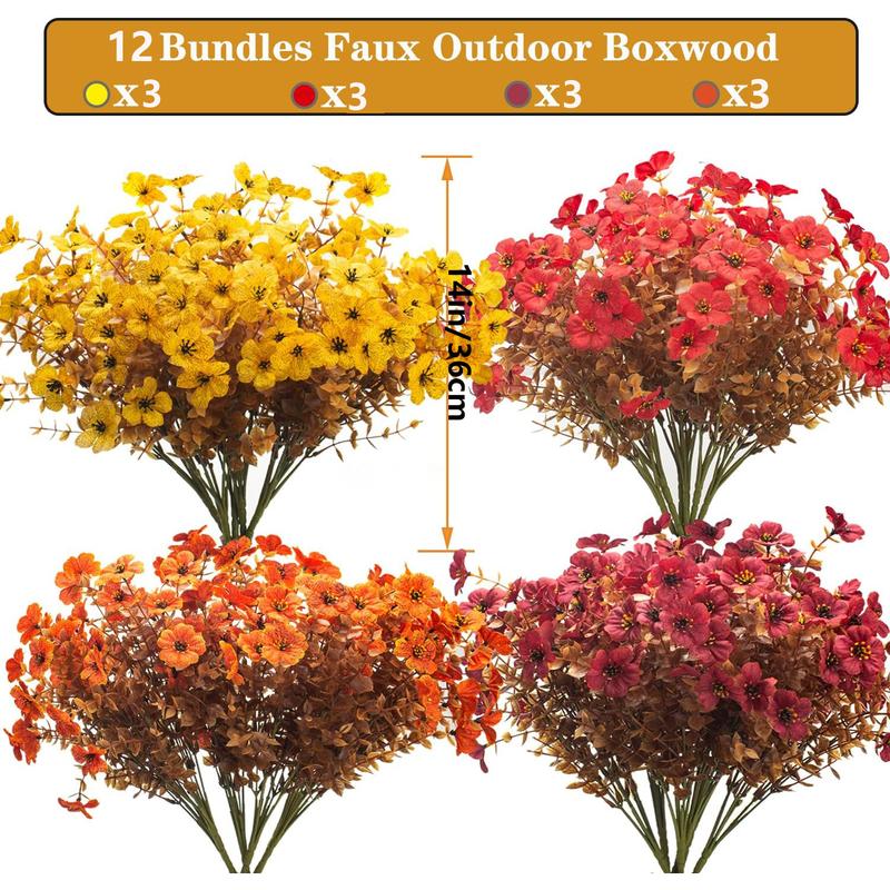 12 Bundles UV Resistant Artificial Fall Flowers for Outdoor - No Maintenance Thanksgiving Decor with Orange Blooms, Vibrant Faux Flowers, Faux Silk & Plastic Plants for Porch, Yard (Fall Coffee Mix)