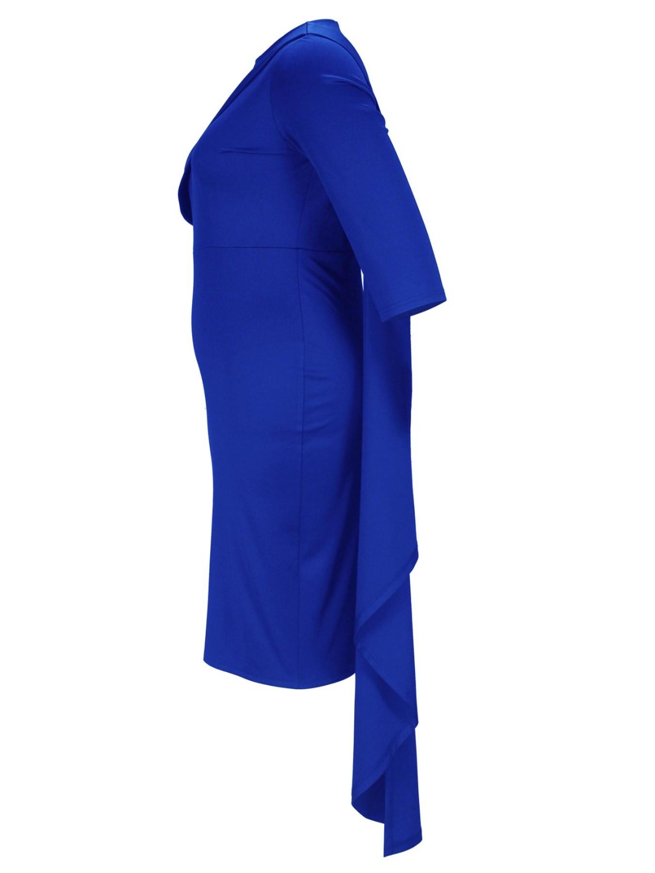 Plus Size Women's Round Neck Seven-Quarter Sleeve Asymmetric Ribbon Waist Dress, Elegant Formal Occasion Gown, All Seasons