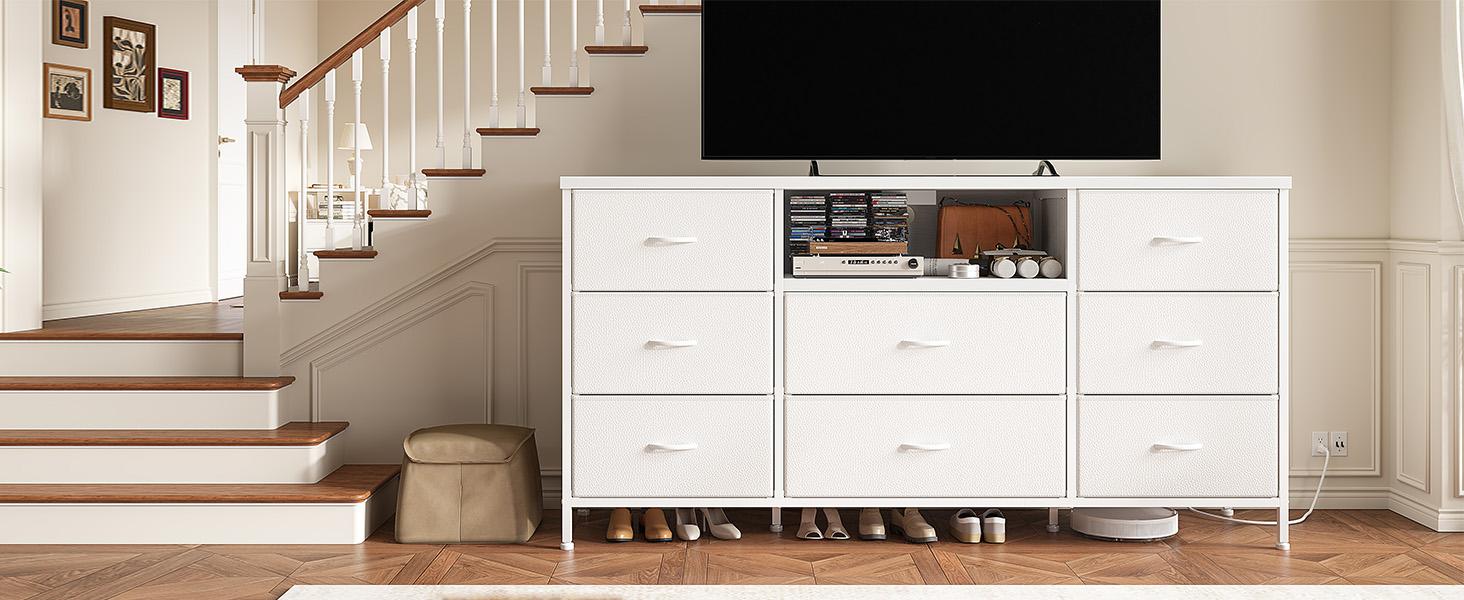 Raybee Furniture Dresser TV Stand with Power Outlet Entertainment Center with 8 Fabric Deep Drawers Wide Storage Drawer Dresser for Bedroom, Living Room, Entryway Raybee Furniture Dresser TV Stand with Power Outlet Entertainment Center with 8 Fabric Deep Drawers Wide Storage Drawer Dresser for Bedroom, Living Room, Entryway
