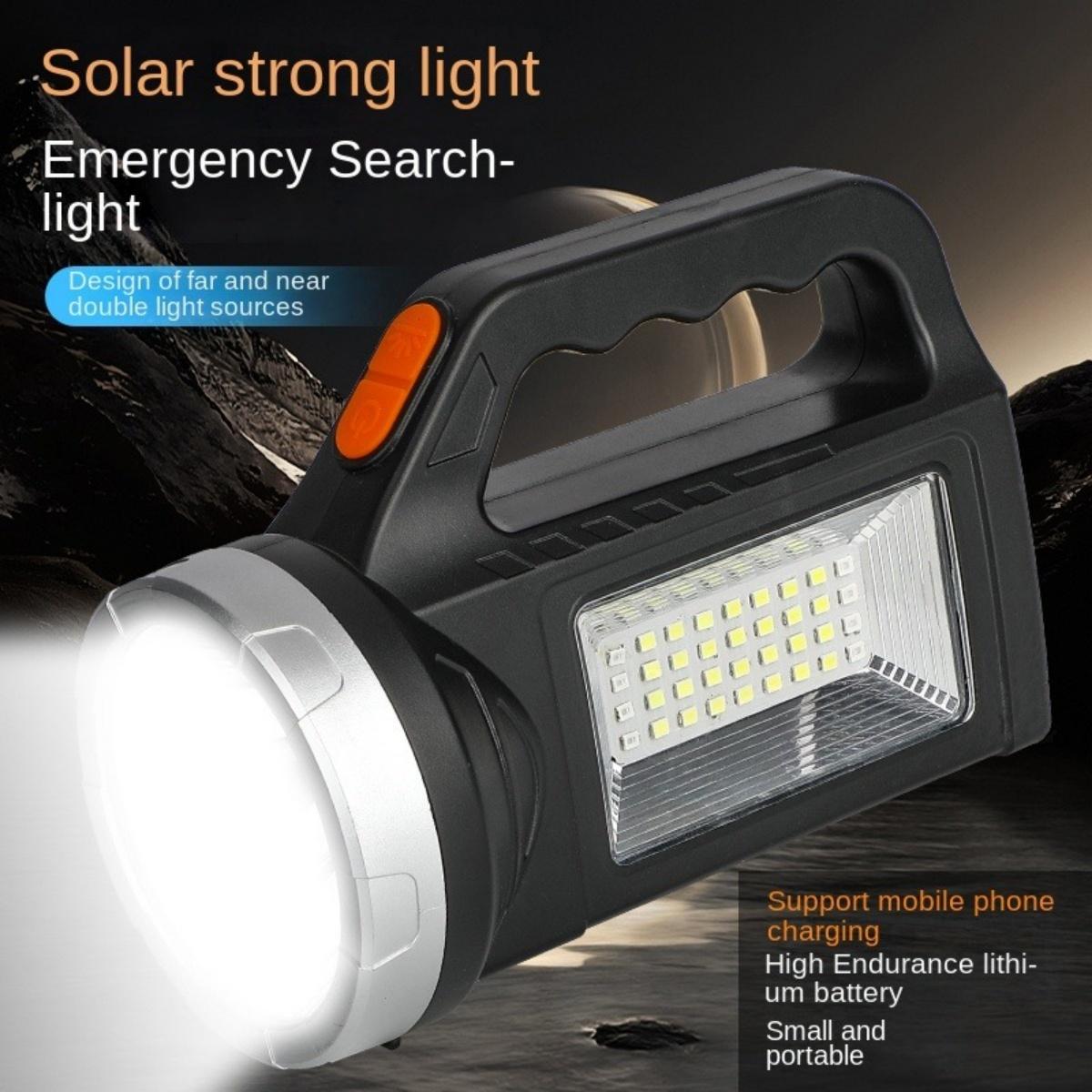 Solar Handheld Flashlight Solar Flashlight with Side Light Multiple Light Modes Long-Lasting Battery Solar Flashlight USB Rechargeable - For Emergencies Hiking Camping for Emergency Lighting