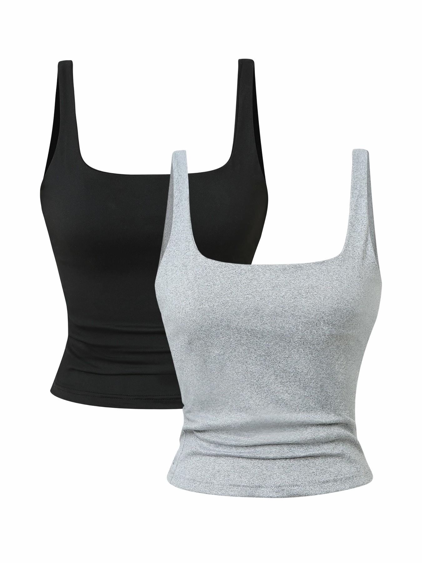 Women's Solid Color Square Neck Sleeveless Tank Tops 2-Pack, New Fashion Casual Wear, Comfortable, Elegant, Stylish and Slim Fit Design, Ideal for Daily Use