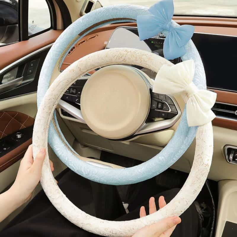 Elegant Black Lace Steering Wheel Cover with Large Bow-Knot, Cute Floral Car Accessory for Women, Non-Slip Comfortable Grip, Universal 14-15 Inch Fit for Full Protection, Car Accessories, Accessories For Car