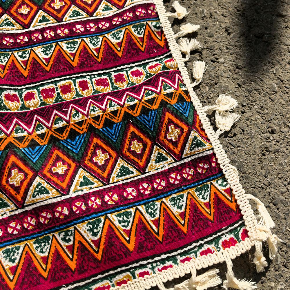 Ins Style Tassel Fringe Picnic Blanket - Vintage Green Plant-Print Camping Mat, Portable Foldable Outdoor Throw for Lake, Lawn (Sports & Outdoor Camping & Hiking Picnicware), Blankets