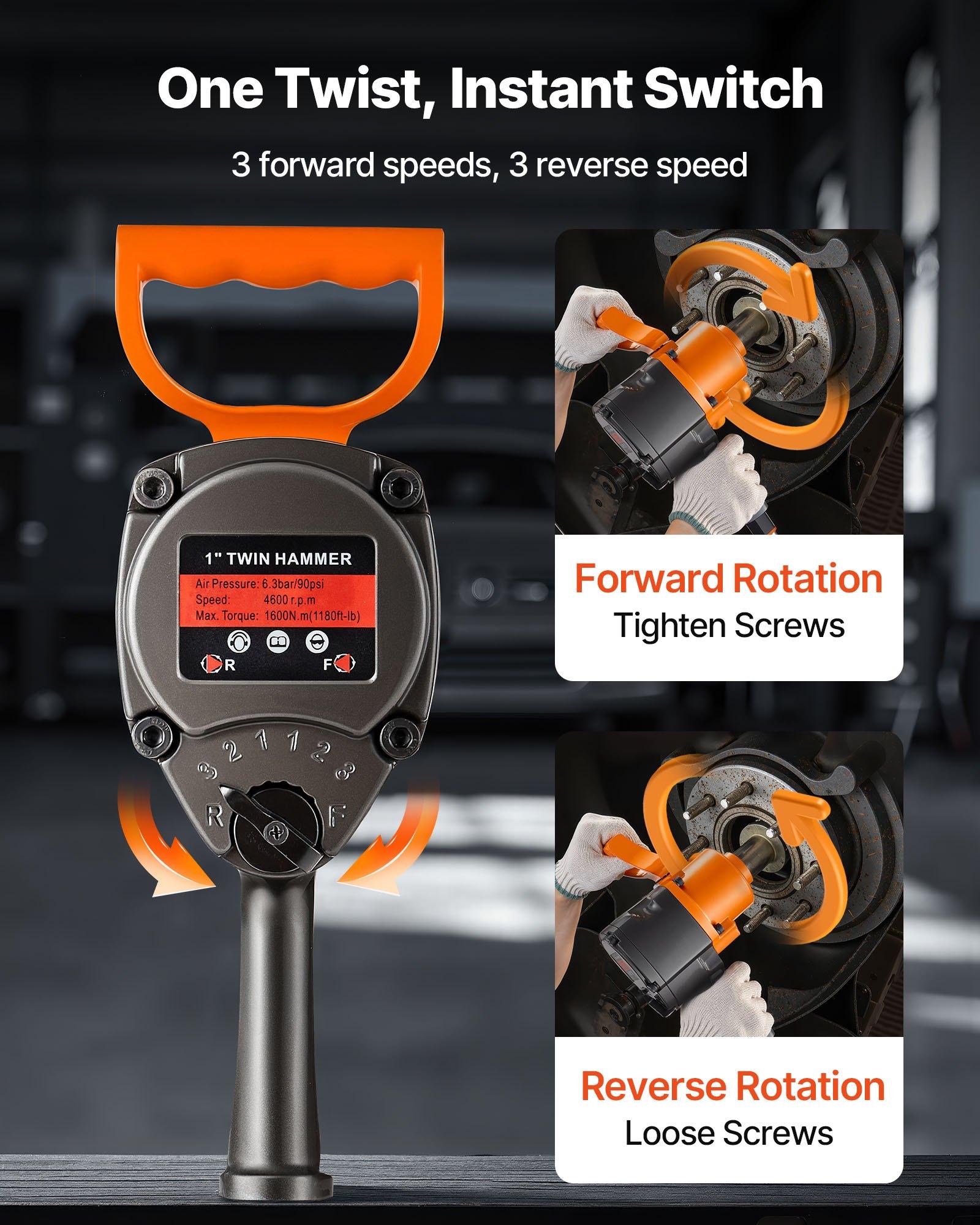 【Summerfinds】VEVOR 1 Inch Air Impact Wrench, Up to 1200 ft-lbs Nut-Busting Torque, 16.4 lbs Lightweight Pneumatic Impact Gun with Double Handles for Heavy Duty Repairs and Maintenance