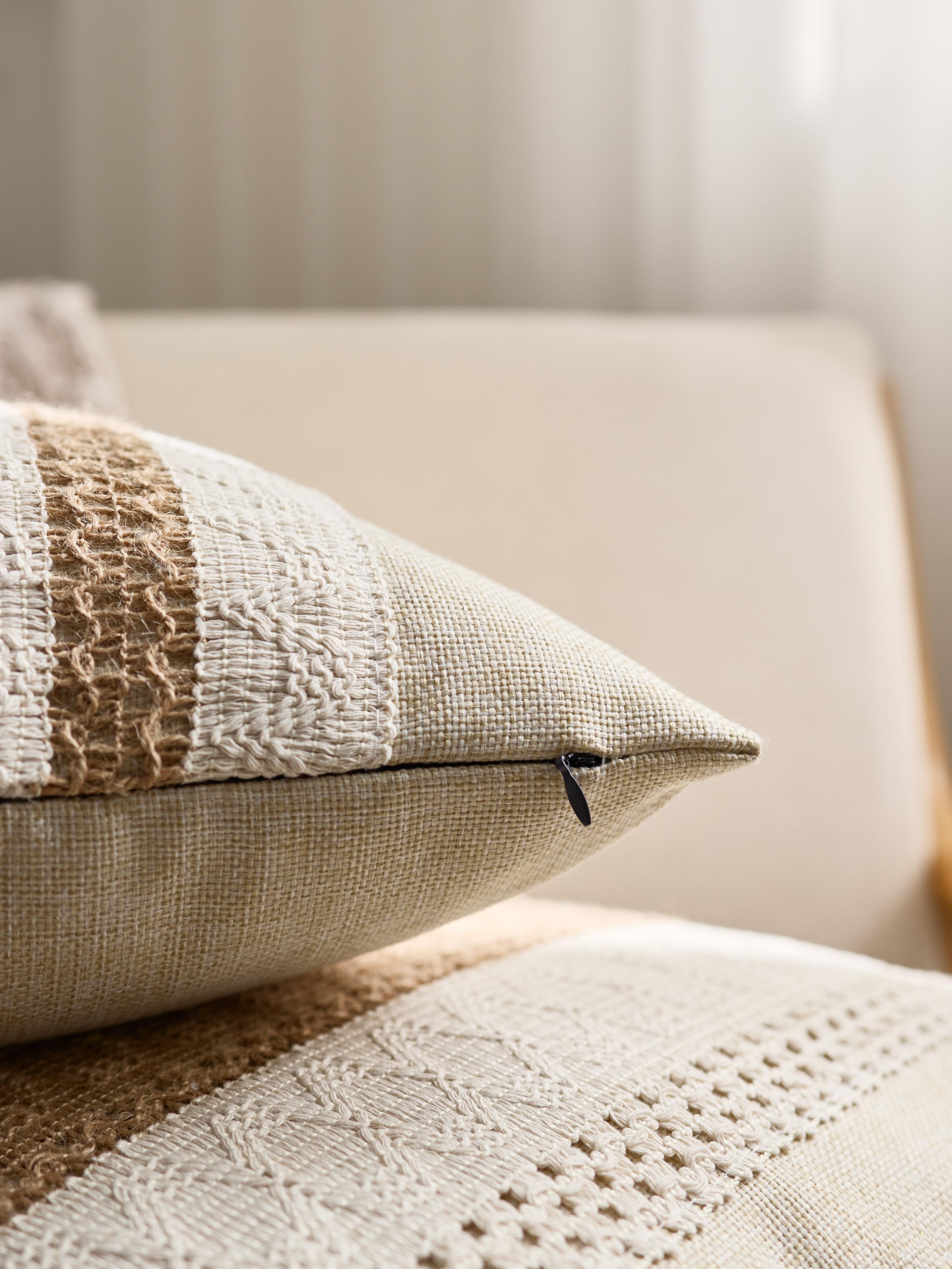 DRAGUE Boho Throw Pillow Covers, 17.7x17.7 in Set of 2 Beige Brown Farmhouse Textured Embroidered Striped Cushion Covers for Couch, Bedroom Home Decor (No Inserts Included)
