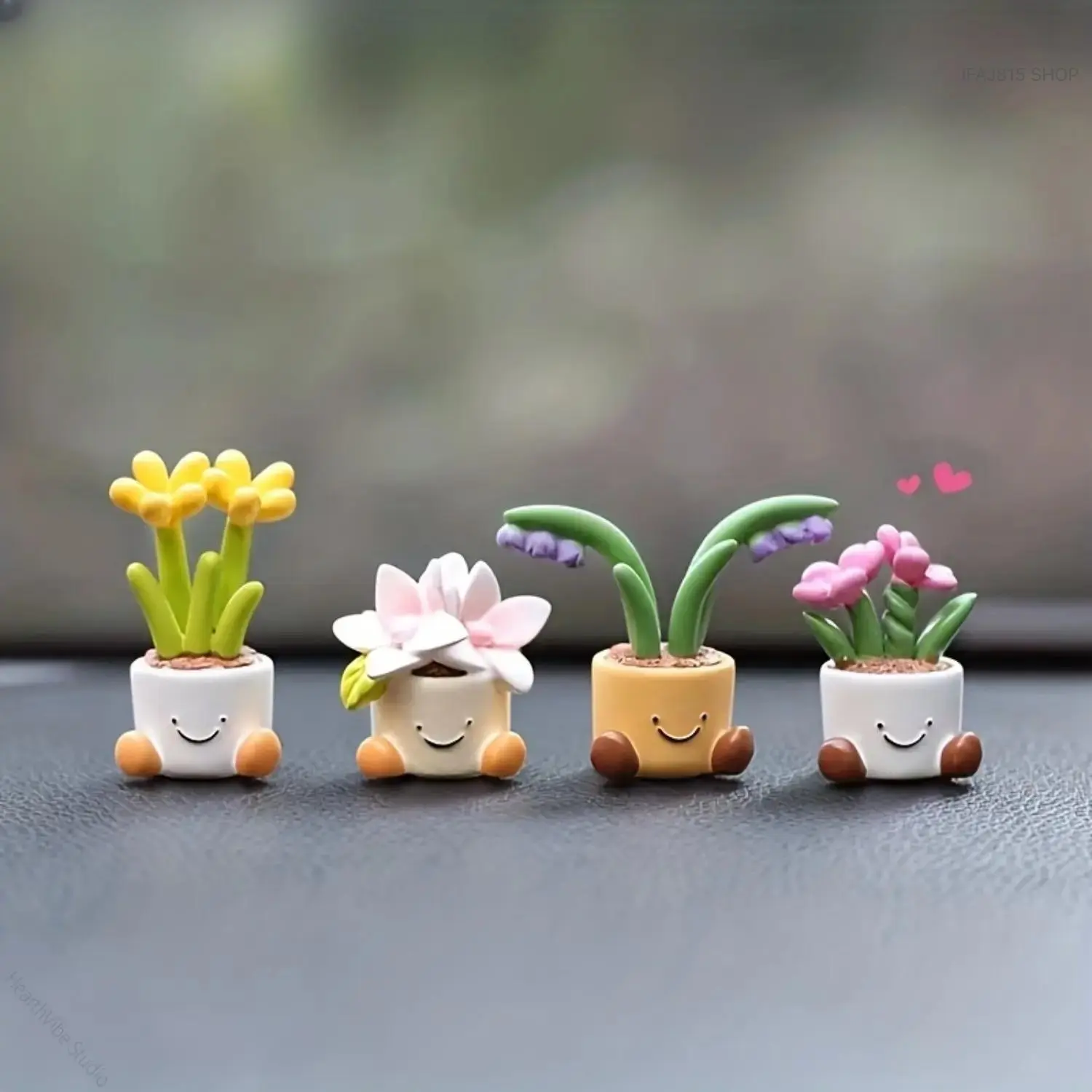 Women's 4PCS Polyester Cute Mini Flower Car Dashboard Decorations - Aesthetic Look Instant Color Auto Interior Accessories, Fashion Accessory Set for Daily Driving, Gift Giving, Interior Decor