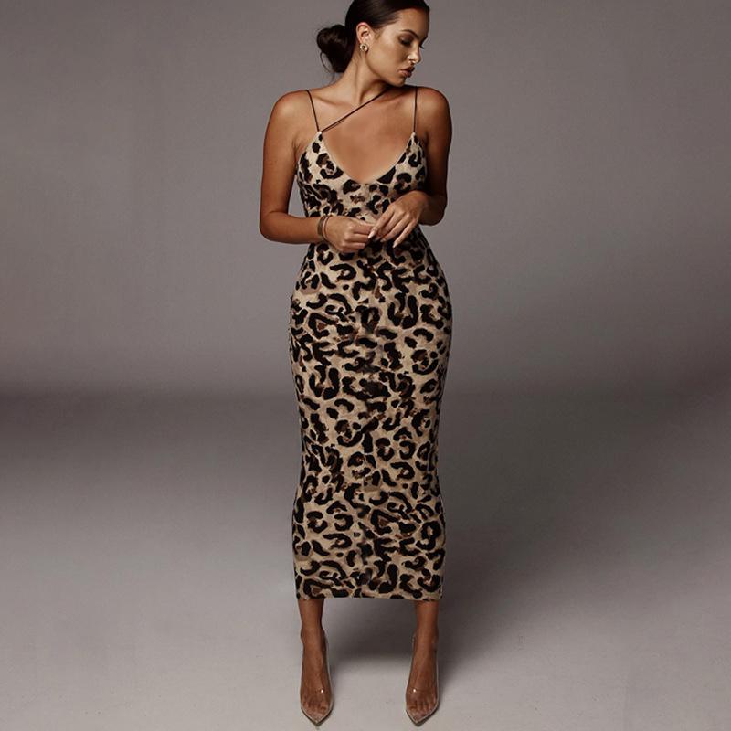 Women's All Over Leopard Print Asymmetrical Cami Dress, Elegant Sleeveless Spaghetti Strap Bodycon Dress for Party Club Night Out, Fashion Chic Sundress, Ladies Summer Clothes, Midi Dress, Womenswear (Light&thin fabic）