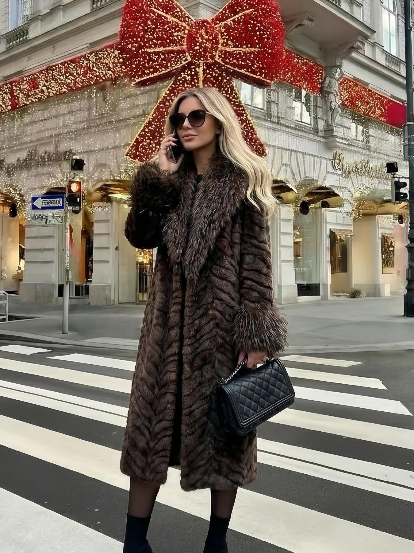 Women's Faux Fur Coat, Womenswear Winter Fashionable Long Sleeve Jacket, Casual Daily Wear Outerwear, Warm & Stylish Design