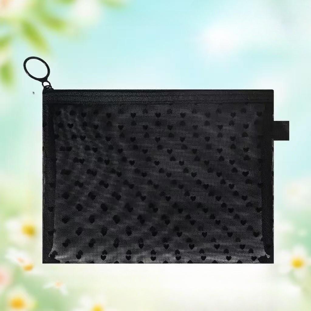 Heart-Shaped Mesh Makeup Bag, New Portable Lipstick Touch-Up Travel Set, Large Capacity Mini Bag, Two-Piece Kit, Perfect for On-The-Go Use