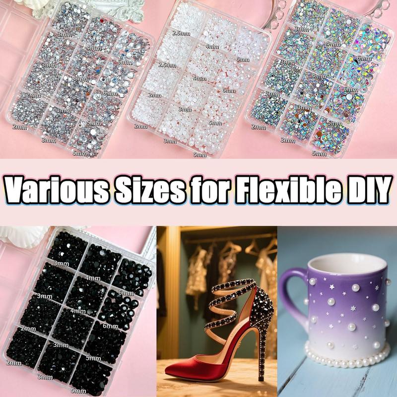 1Set 3D Flatback Pearl Nail Charms and Gems, White Nail Pearls Black Nails Rhinestones Charms for Nails Design, DIY Nail Art, Bedazzling Gems Diamonds Crystals for Nails Eyes Face Makeup DIY Crafts Tumblers