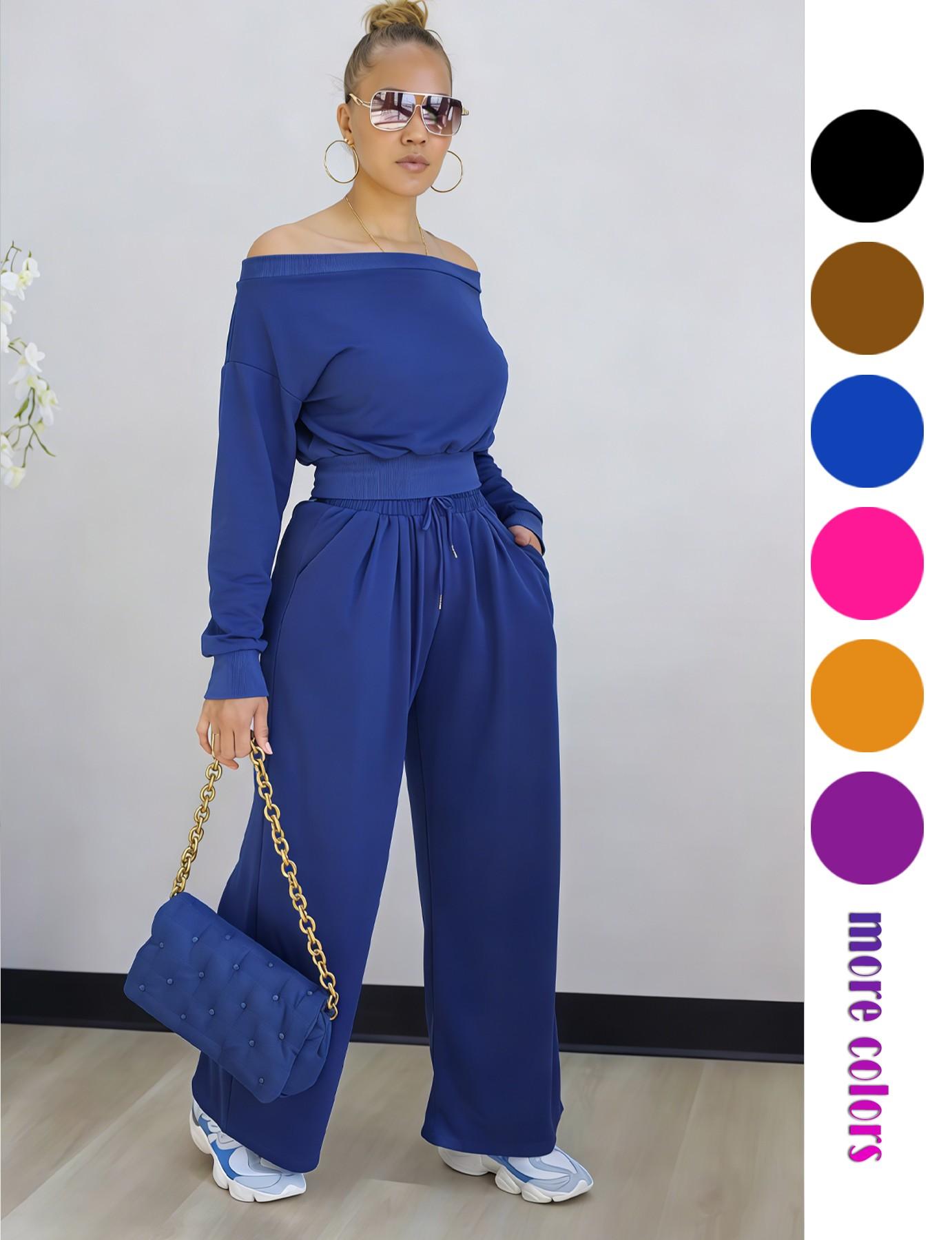 2026Women's Casual Two-Piece Set, Plain Loose Fit Design, Long Sleeves & Pockets, Perfect for All Occasions, Y2K Style