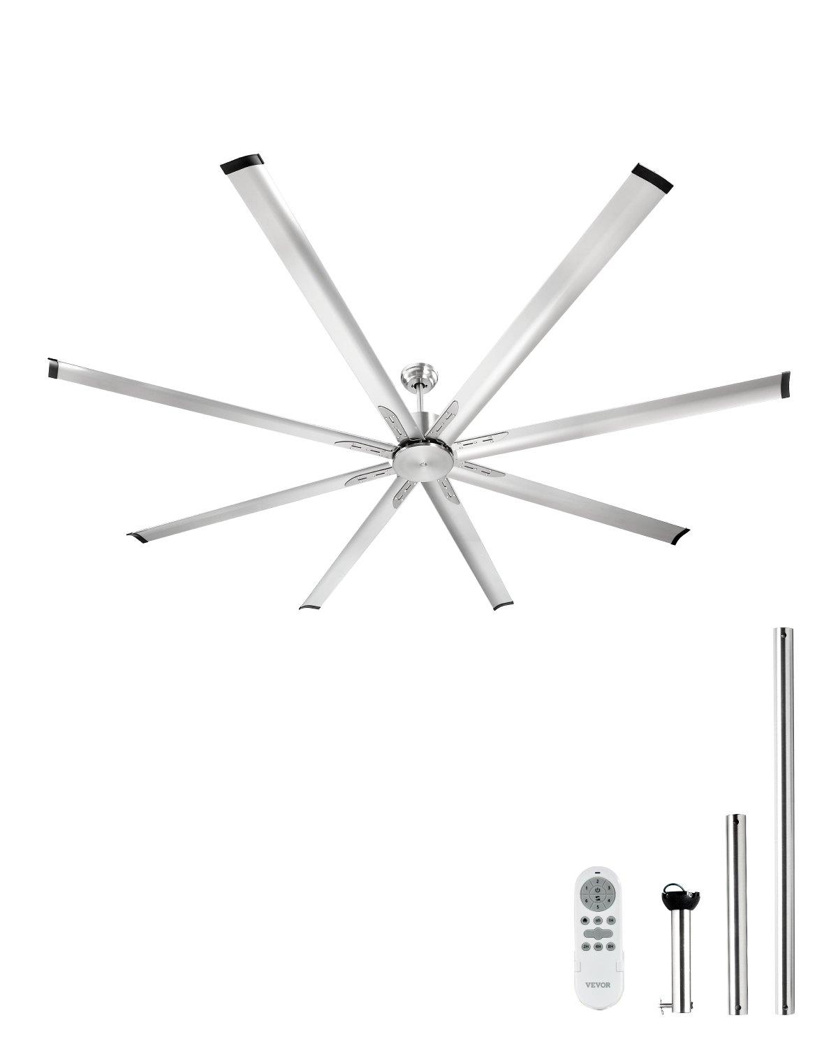 VEVOR 96in Low Profile Flush Mount Ceiling Fan, 6-Speed Remote Control, Aluminum Blades, Reversible DC Motor, Modern Brushed Nickel Fan for Bedroom, Patio, Reversible Motor