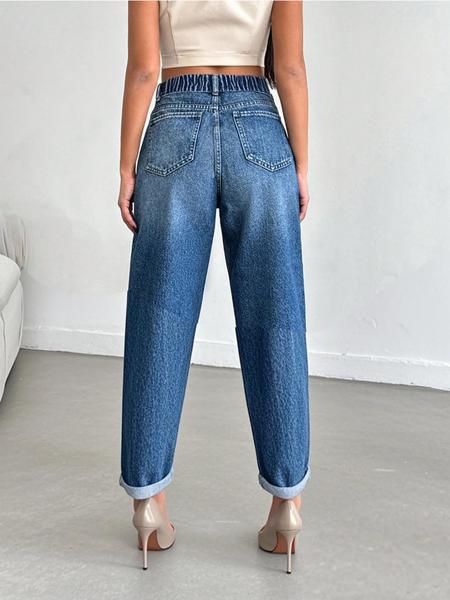OBLue Jeans Retro High Waist Straight Leg Jeans for Women, Loose Fit with Rolled Hem for Slim Look and Style, High Waisted Denim