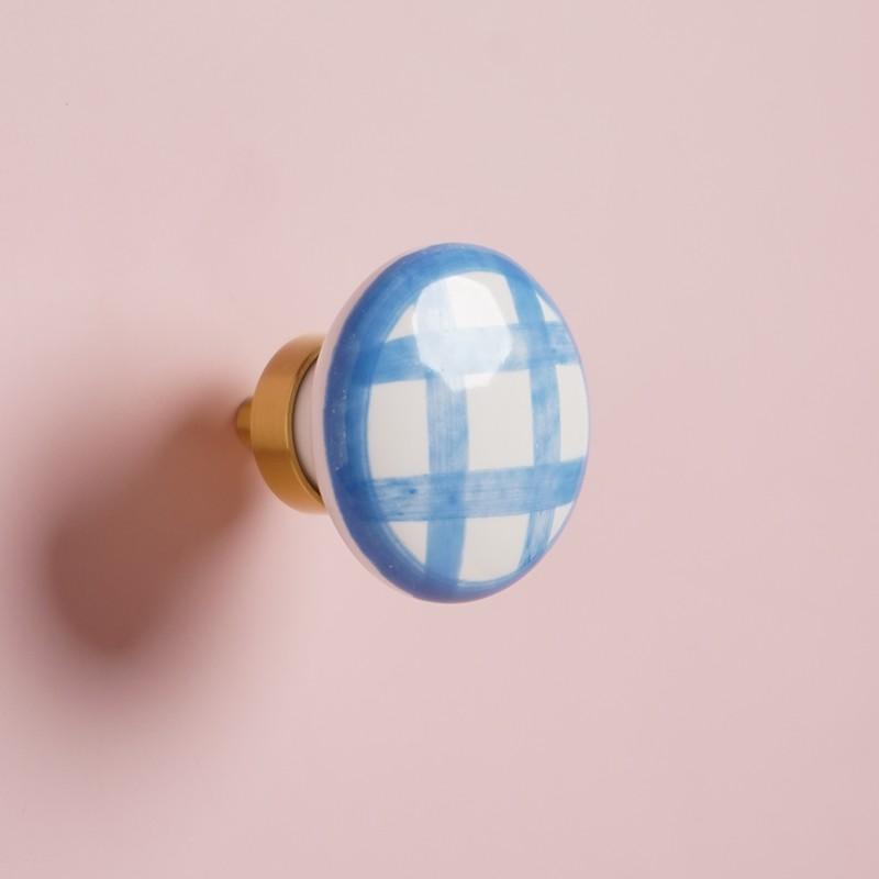 2 Pcs Brass & Ceramic Hand-Painted Grid Pull Handles, Vintage Style Knobs for Wardrobe/cabinet/drawer/Doorknob, 5 Colors, Anti-Oxidation Screws Included