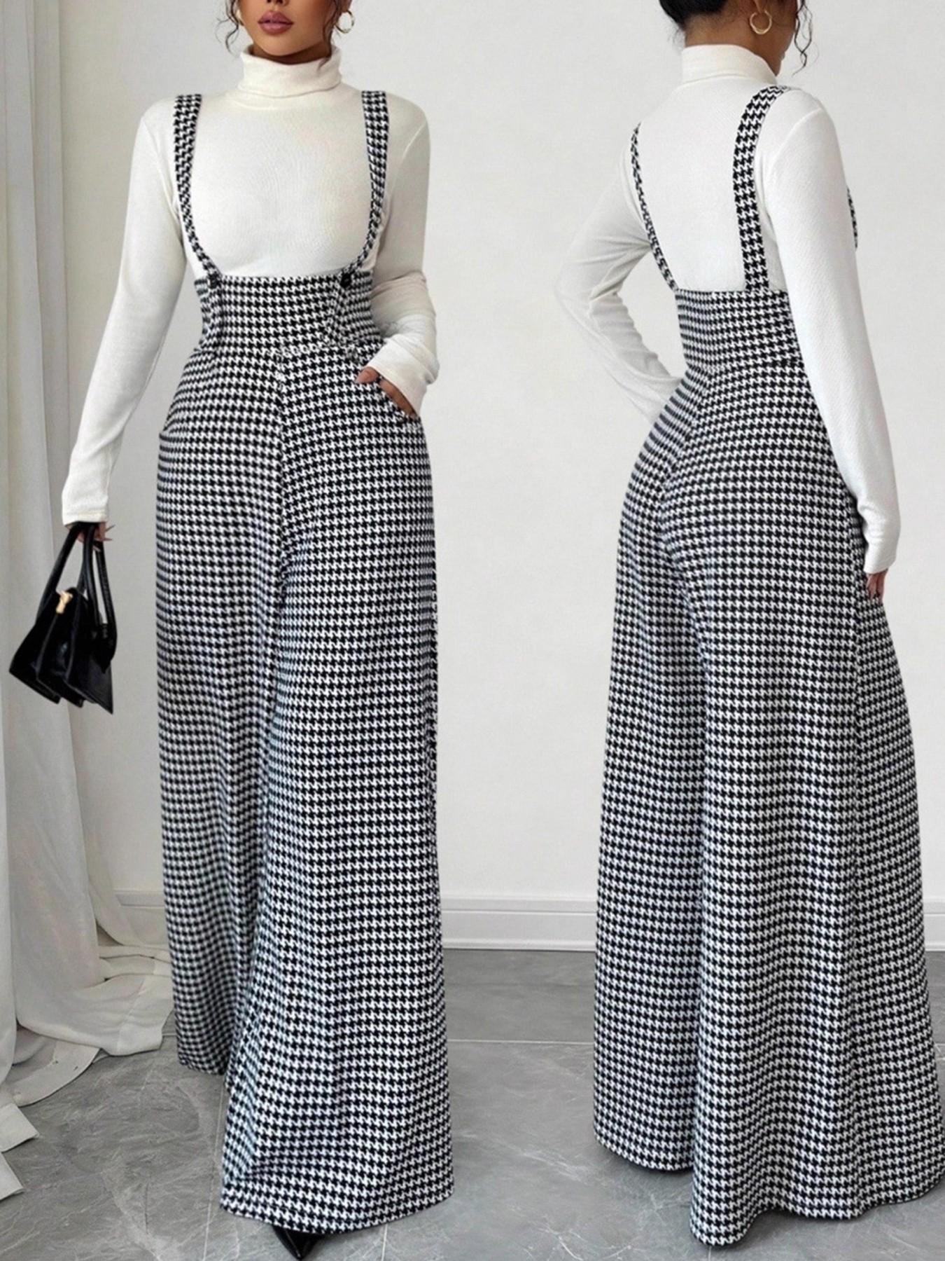 Women's Elegant Plaid Fitted Adjustable Buckle Belted Pants, Stylish Ladies' Everyday Casual Wear, Comfortable and Trendy Design