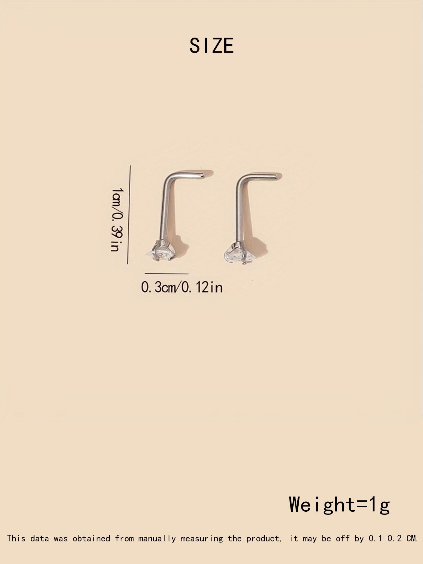 Summer Rhinestone Decor Heart Design L-shaped Nose Studs, Nose Piercing Jewelry, Nose Ring Jewelry, Daily Back To School