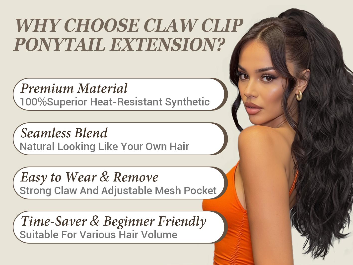 【New Arrival】Isaic Black Wavy Ponytail Extension – Synthetic Layered Fluffy Claw Clip Ponytail Hairpieces for Women