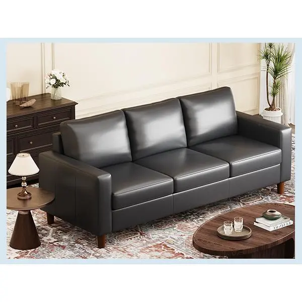 Gaomon Mid-Century Modern 3-Seater PU Leather Sofa - with Armrests & Removable Cushions - Comfortable Upholstered Sofas for Living Room