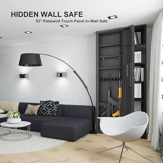 THOF,rapid access,pistol safe,2 ways to unlock,Passcode,key,Passwod Touch Panel In-Wall Safe,Hidden Wall Safe,Black and white,Avoid security risks