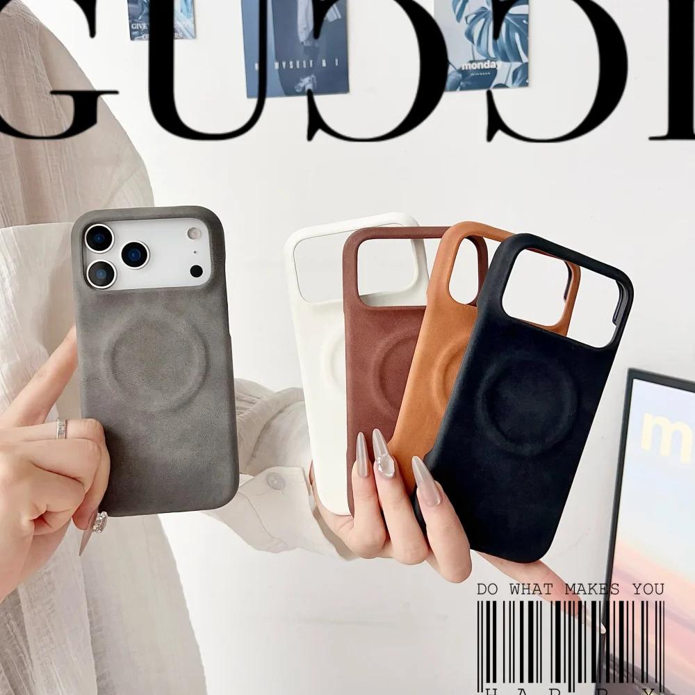 Luxury Sheepskin Feel Leather Magnetic Case For iPhone 17 Pro Max 13 12 14 15 Plus 16 Pro Max 17 Air For Magsafe Matte Cover