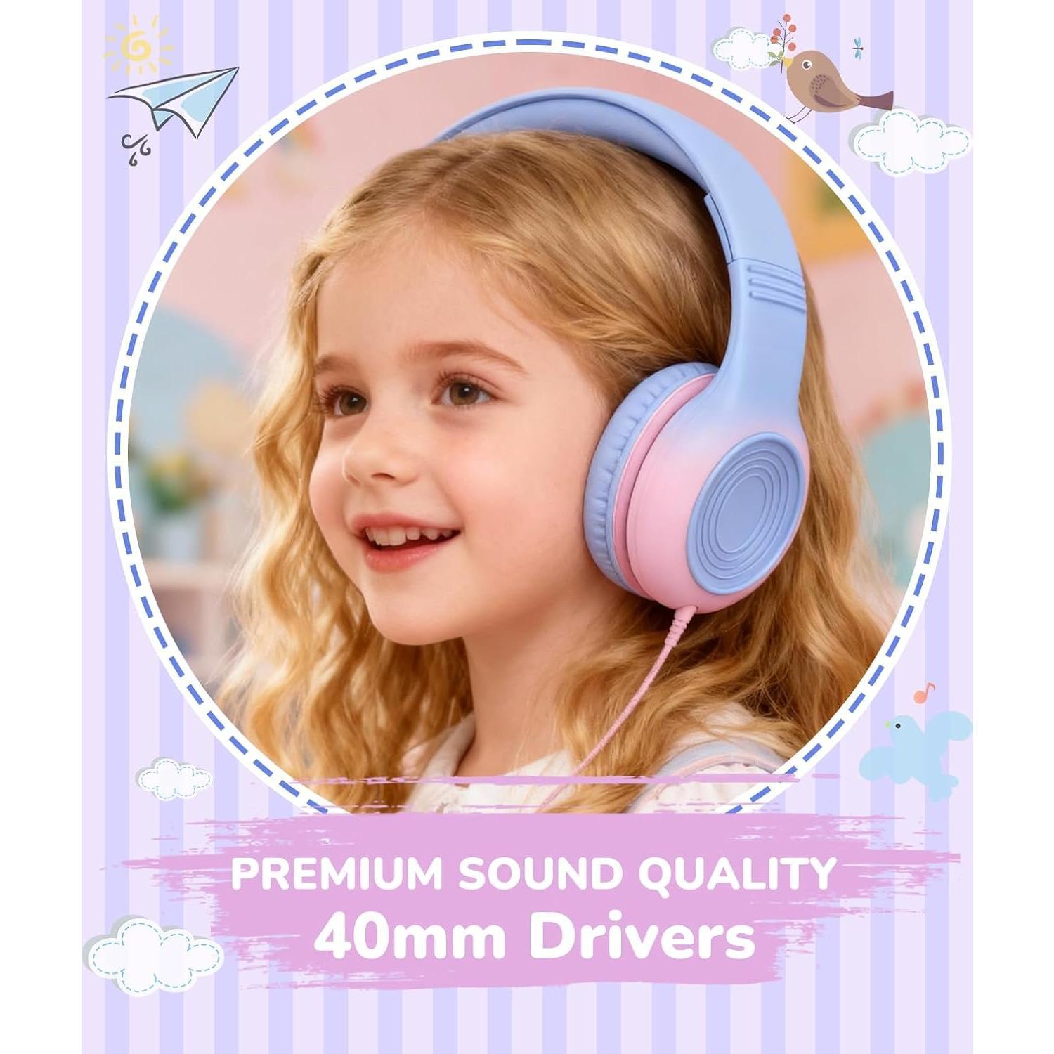 Upgrade USB Type C  Headphones, Wired Headphones for  with Microphone for Boys Girls, Adjustable 85dB/94dB Volume Limited(Light  & )