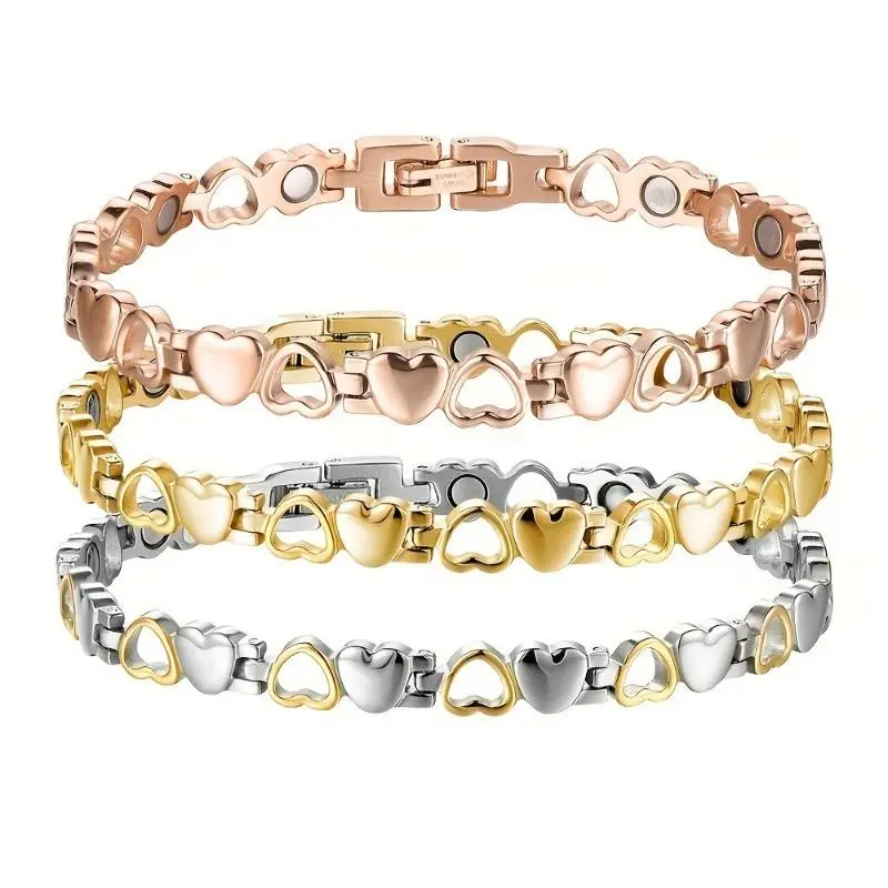 Love Heart Design Titanium Steel Magnetic Bracelet Wristband for Women With Ultra Strong Magnets and Removal Tool, Perfect for Anniversary Birthday Gift