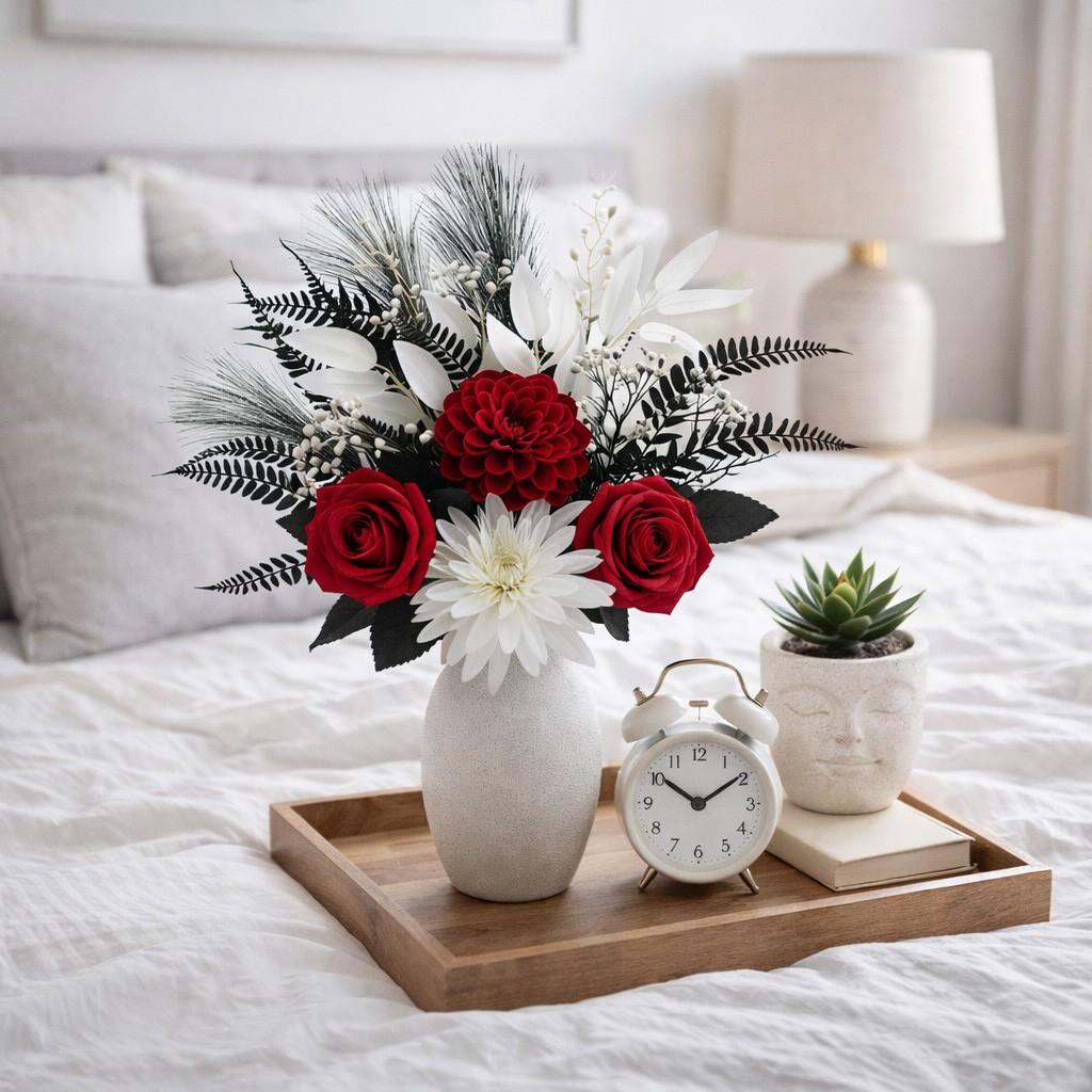 Elegant Layered Flower Center with Petals, Dark Leaf Accents, Ideal for Living Room, Entryway, Desk Decorations, No Vase Included