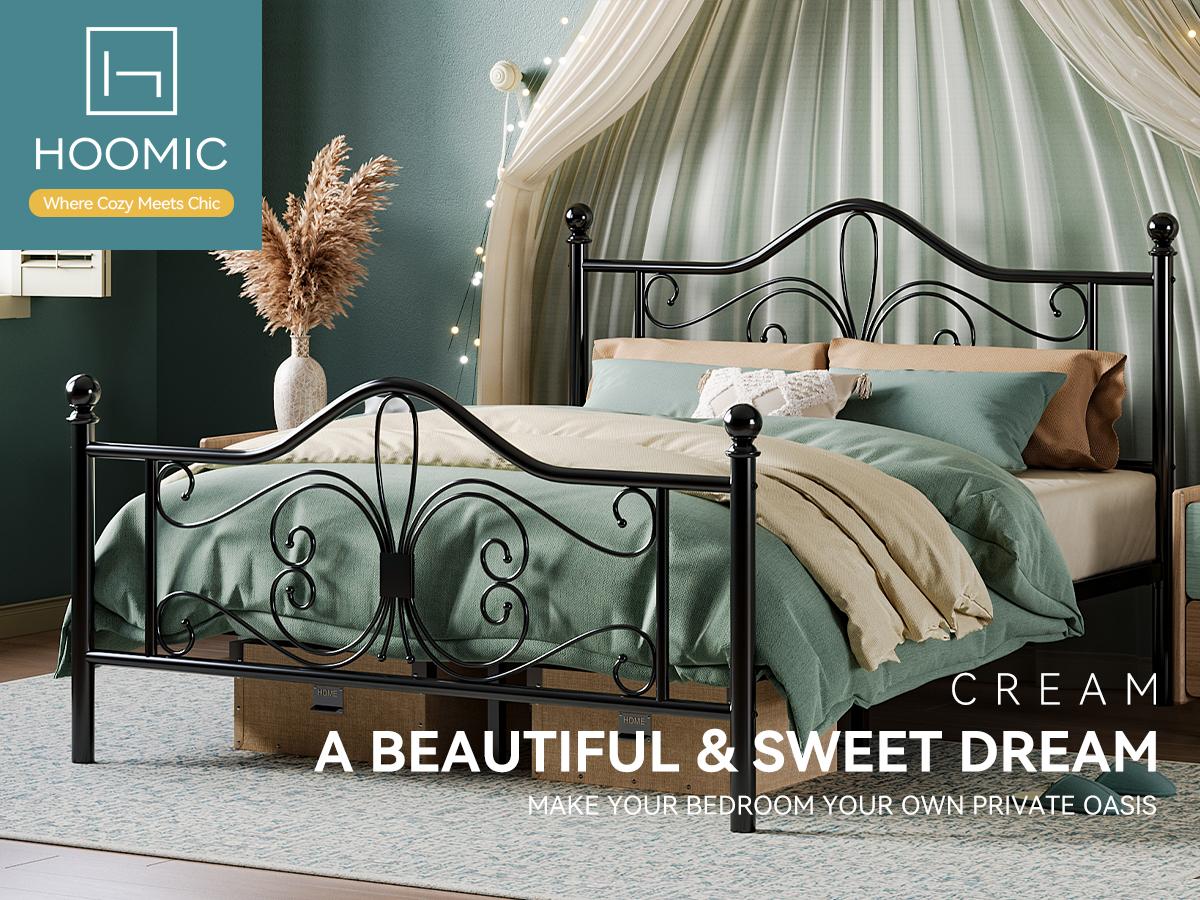 HOOMIC Metal Platform Bed Frame【Frame Only No Mattress】with Charming Butterfly Design, No Box Spring Required,White/Black,Twin/Full/Queen
