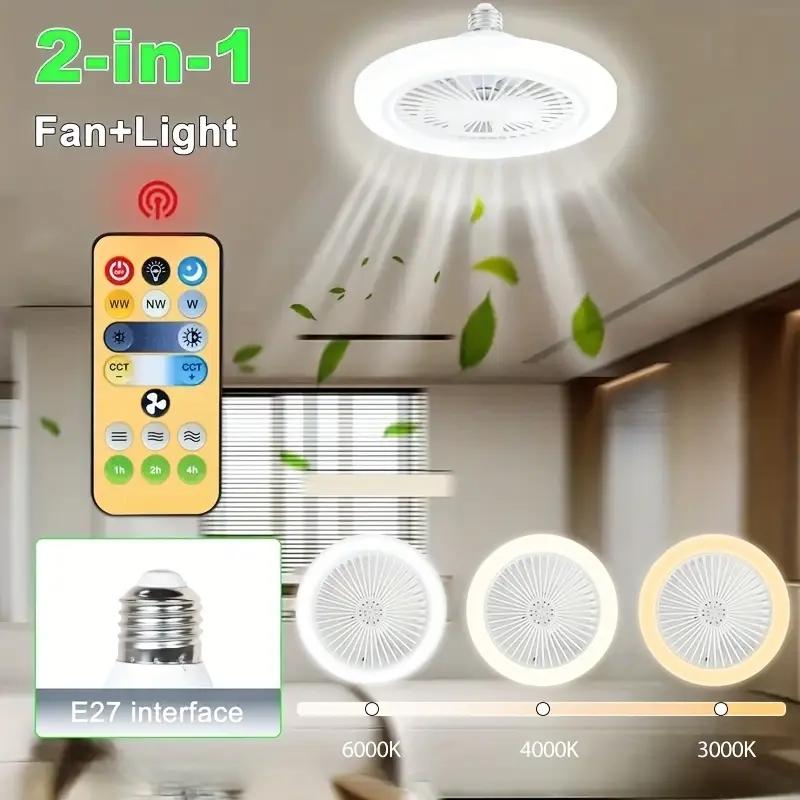 3 in 1 Ceiling Fan Light, E27 Socket Fan Light with Remote Control, Dual Function Cooling and Lighting Fan Light for Bedroom Living Home