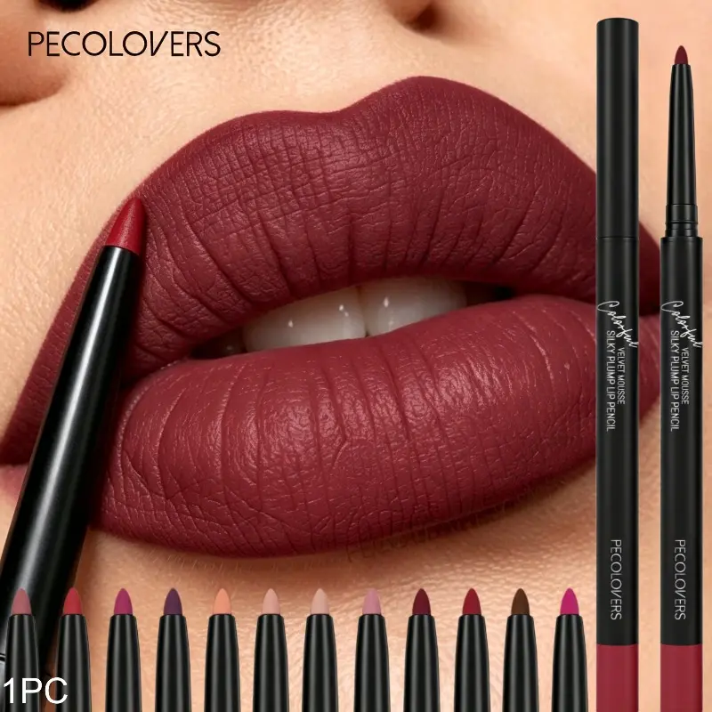 1PC Velvet Matte Lip Liner Pencil, Lip Liner Singles, Long‑Lasting Creamy Lip Pencil, Smooth Silky Application, Rich Deep Burgundy Red Shade, Waterproof Lip Definer for Precise Lip Contouring, Non‑Drying Formula for Women Girls