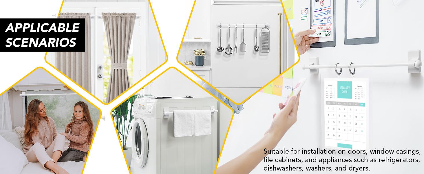 Deconovo Adjustable Magnetic Curtain Rod（No Drilling）- Lightweight Aluminum Construction Rod, Suitable For Installation on Doors, Window Casings, File Cabinets, And Appliances Such as Refrigerators, Dishwashers, Washers, And Dryers