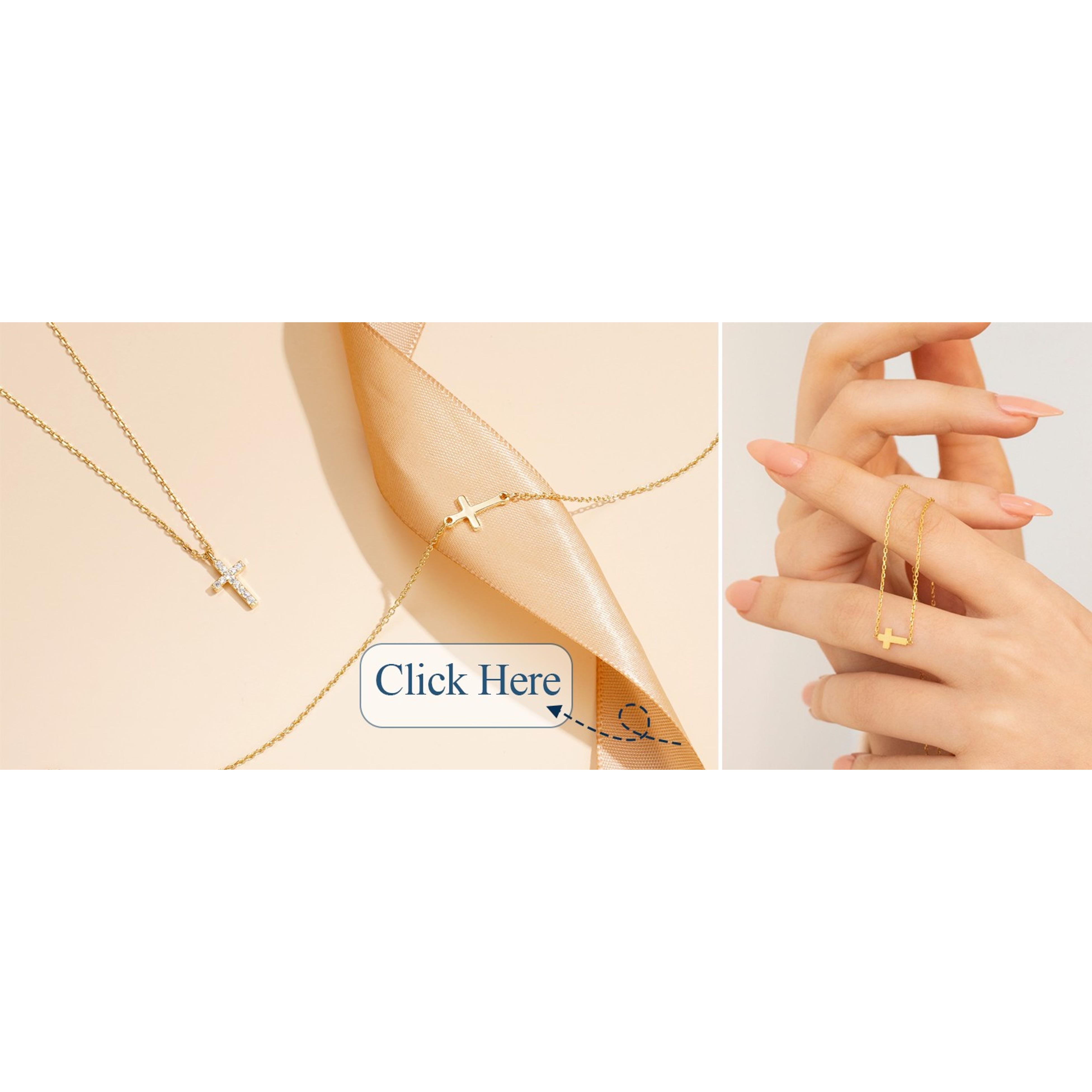 14K Gold Layered Cross Necklaces for Women, Tiny Sideways Cross Necklace, Minimalist Christian Jewelry Gifts for First Communion, Confirmation, Easter, 2Pcs