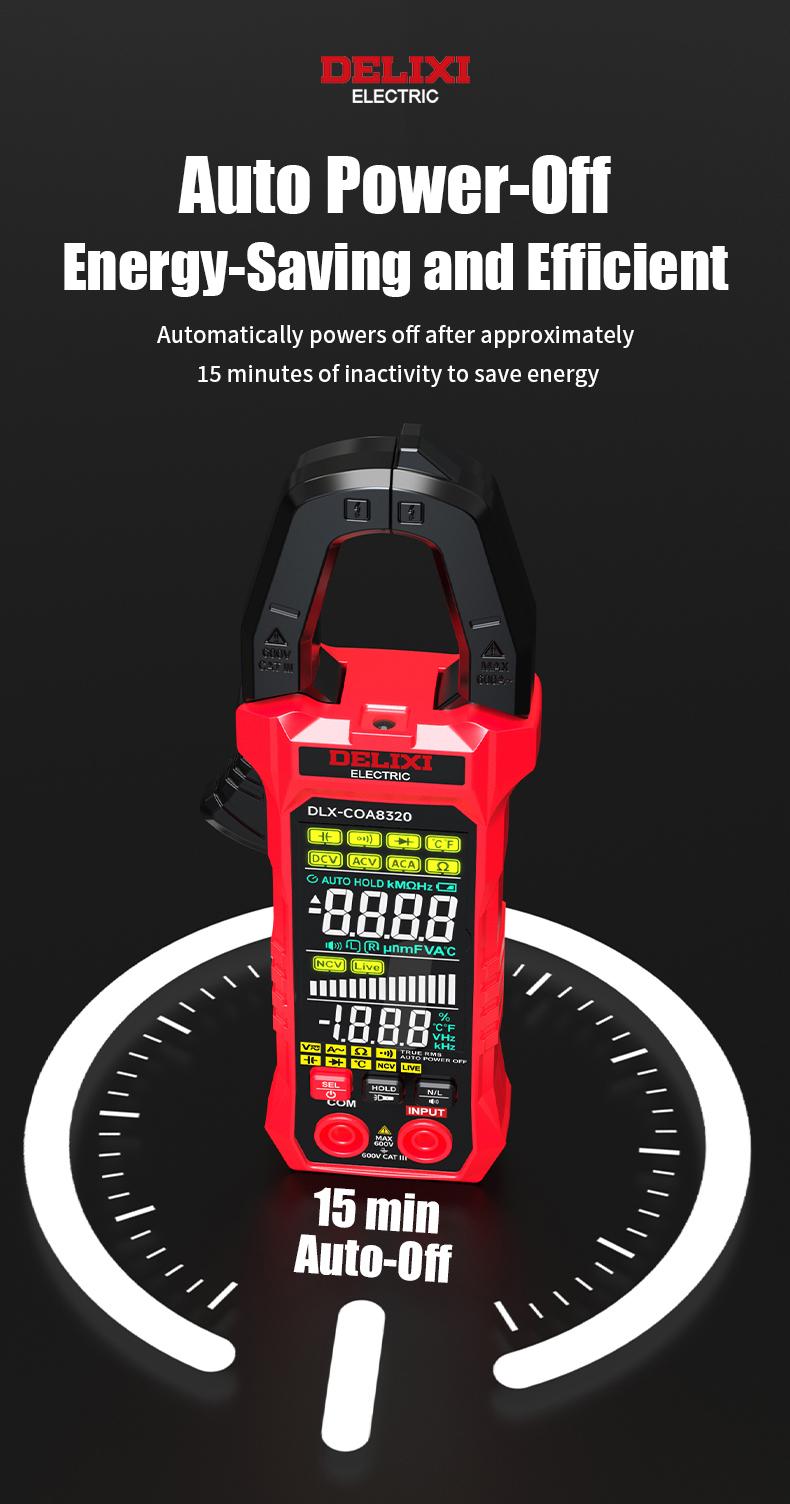 DELIXI Clamp Meter Multimeter 6000 Count Auto Amp Clamp Meter, True-RMS Voltmeter Voltage Tester, Auto Ranging AC/DC Voltage & AC Current, Non-Contact Voltage Testing, Temperature Continuity Resistance Diode Measurement with Storage Bag
