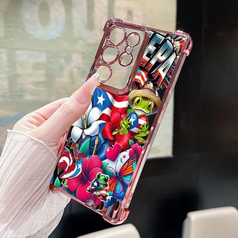 Shockproof Silicone Mobile Phone Case for Samsung Galaxy (S22+, S23 Ultra, S24 Plus, S25, S26 Edge) - 4-Corner Air Cushion, Full Protection, Mobile Phone Accessory for Puerto Rico Tribute, Accessories