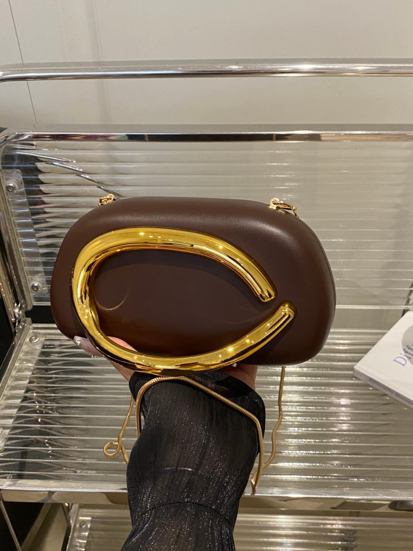 Elegant Women's Chain Shoulder Evening Bag, Fashion Handbag, Party Decoration Bag, Hard Shell Metal Clutch, Box Bag, All Seasons, Fashionable Unique Bags