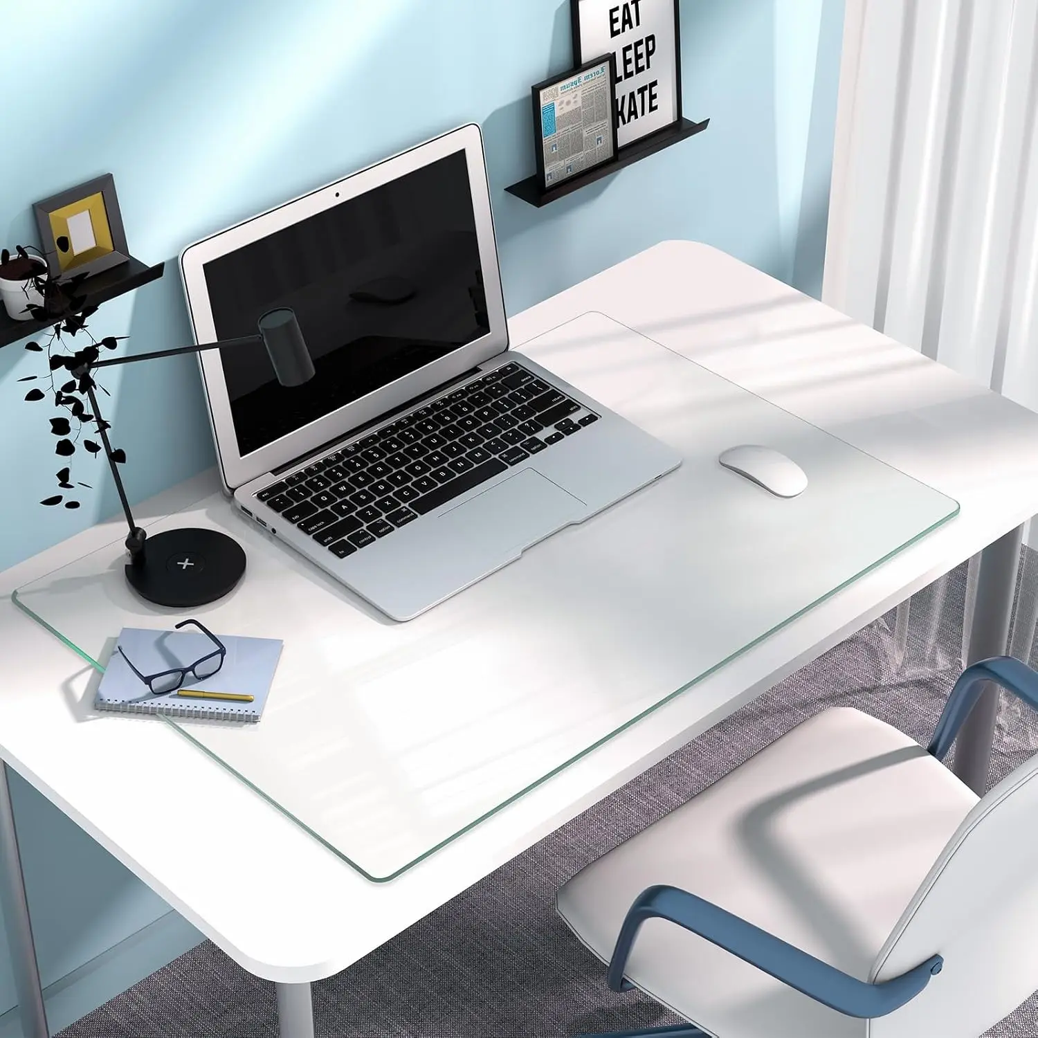 Tempered Glass Desk Pad 18" x 24" Clear Office Desk Protector for Keyboard and Computer Monitor, Glass Desk Mat for Desktop Dry Erase