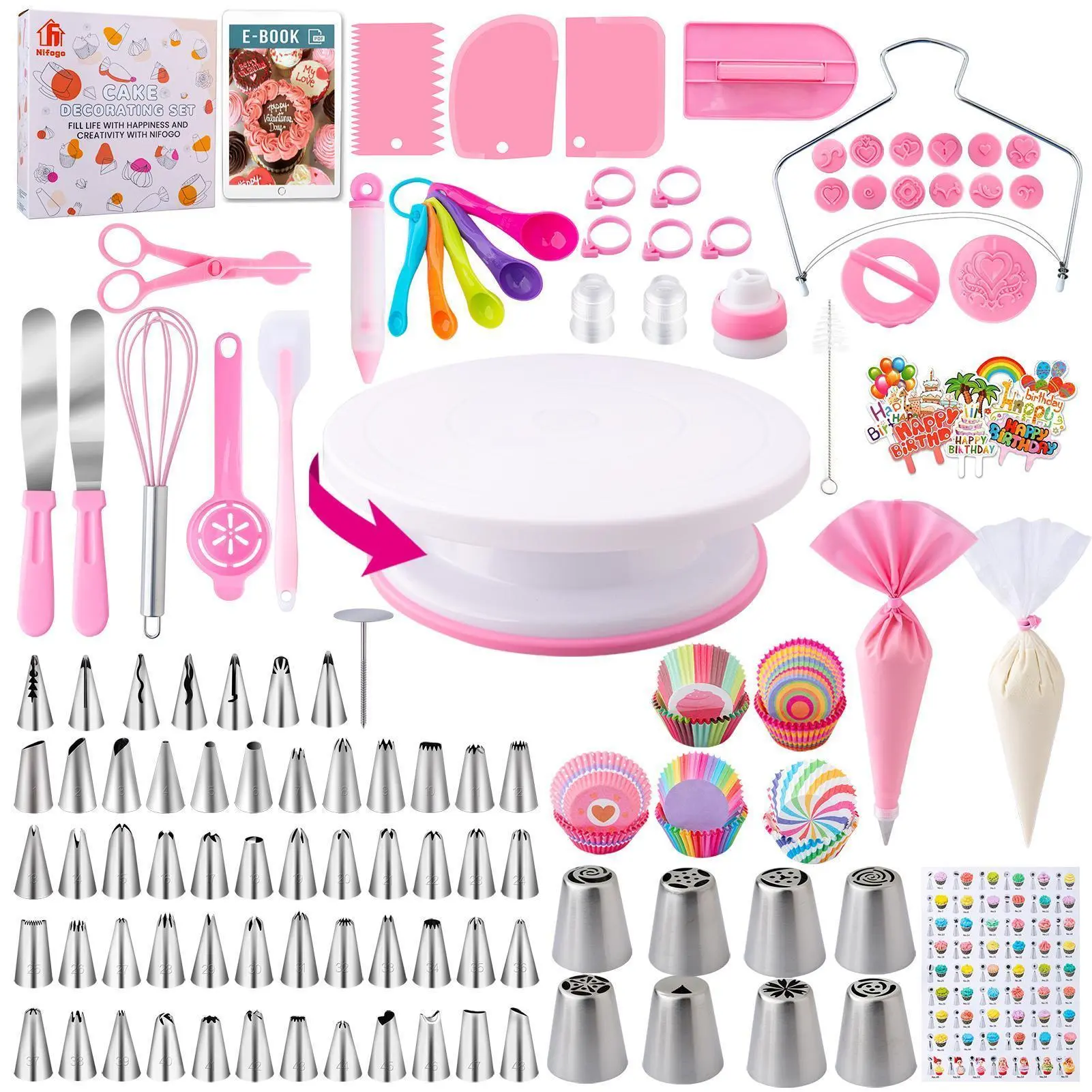356-Piece Beginner-Friendly Cake Decoration Tools Set - Food-Grade Safe Bakeware Kit with Turntable, Icing Tips, Fondant Molds, and Complete Baking Accessories, 356 Pieces