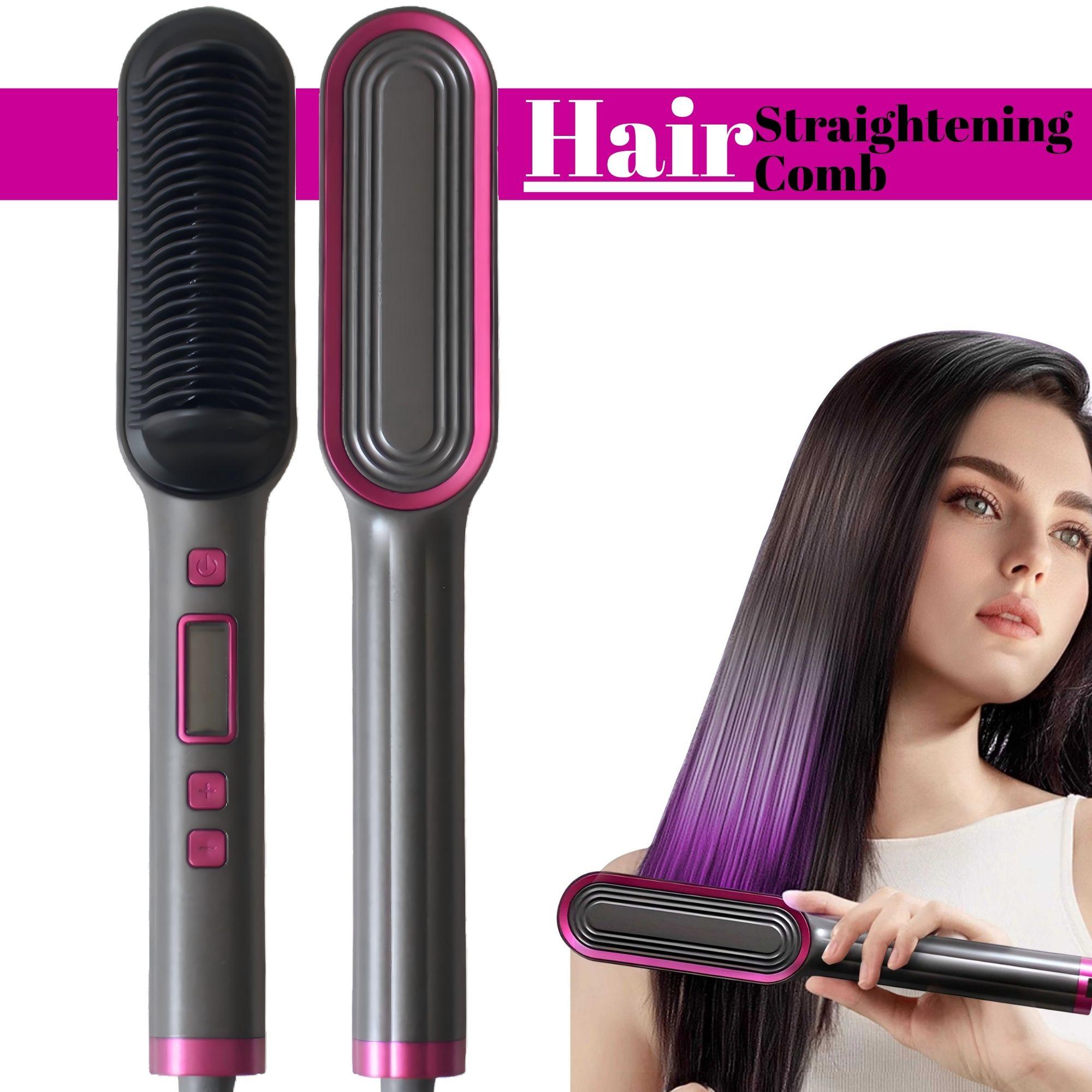 Professional Straightening Comb, Ceramic Flat Iron Brush, Fast Heating, Adjustable Temperature, Dry & Wet Use, Best Gift for Women