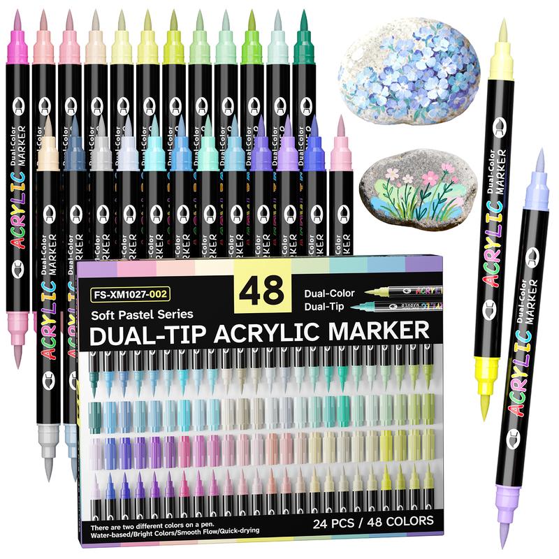 24/48/72/144/240 Colors Acrylic Paint Markers, Dual tips Dual Color Acrylic Paint Pens for Rock Painting, Canvas, Wood, Glass, Ceramic, Fabric, Plastic, Egg & Scrapbook. Soft Brush Tips Paint Pens and Paint Markers Artist Supplies