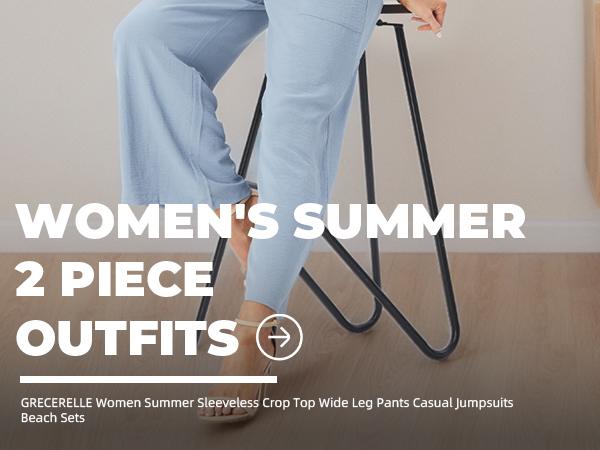 GRECERELLE Two Piece Sets for Women Sleeveless Crop Top Wide Leg Pants Sweat Set for Women Tracksuits 2026 Summer