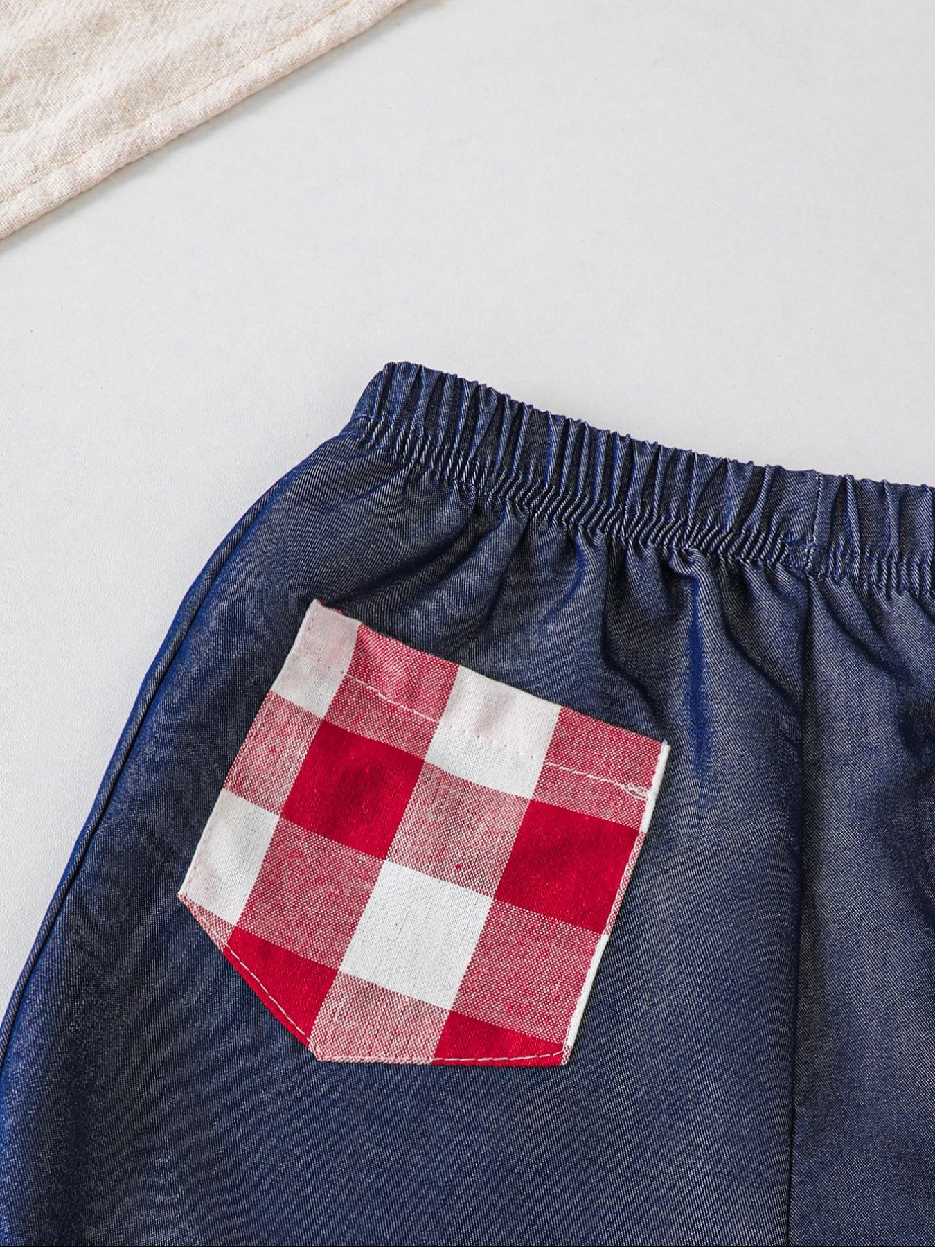 Baby Girl Vintage Plaid Bow Vest Set, baby clothing, Outfits, Fitted Denim Shorts, Summer, Comfortable Daily Wear, Perfect Gift