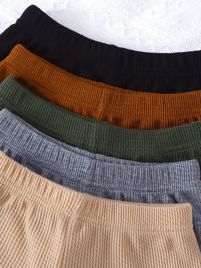 Boys' Casual Waffle Knit Short Sleeve Shorts Set, Soft Comfortable Plain Color, 10 Piece Set, Perfect for Daily Wear