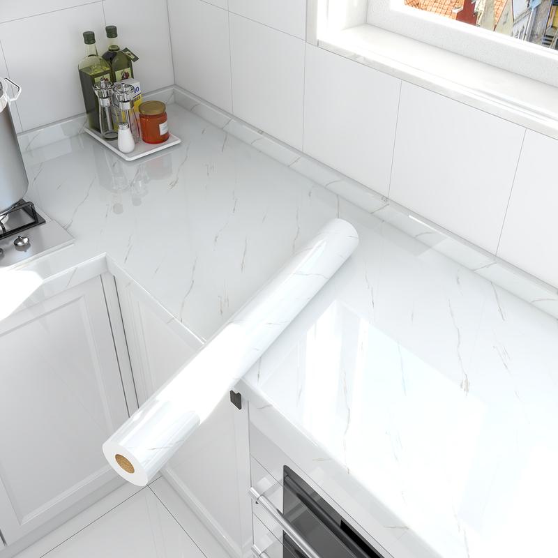 Marble Pattern Self-adhesive Sticker 1pc Waterproof Decorative Paper for Countertop Furniture Table Living Room Kitchen Bathroom Home Interior Decor Modern Pegatinas Decorativas